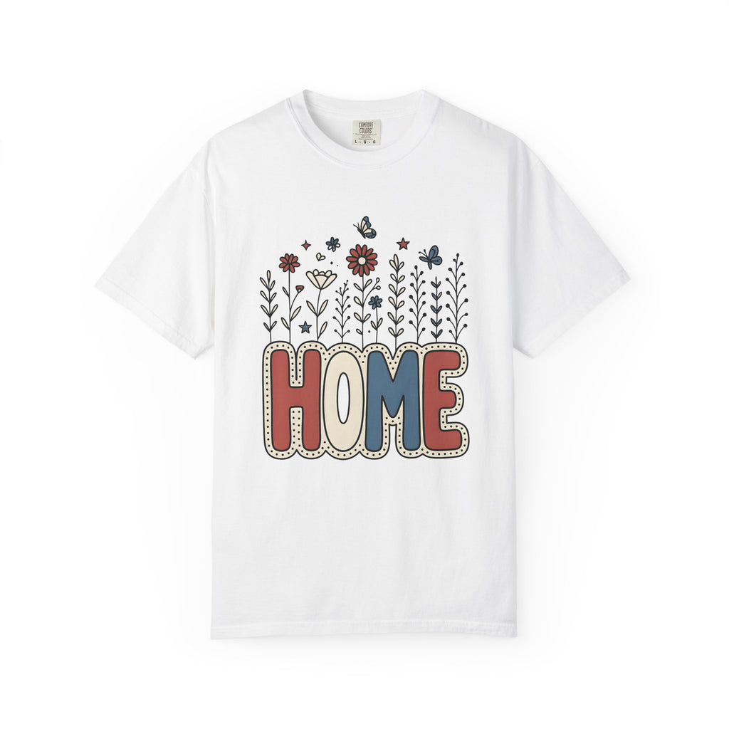Floral Home Graphic T-Shirt America Patriotic Gift Women Boho T-Shirt Home Decor T-Shirt American Fan Bohemian T-Shirt Star Graphic Retro Butterfly