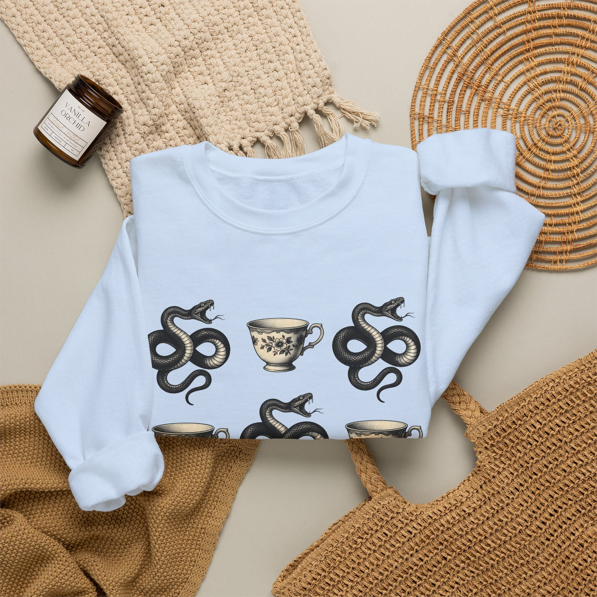 Serpent Tea Cup Sweatshirt Boho Chic Magic Gift Women Retro Sweatshirt Tea Cup Sweatshirt Hippie Fan Vintage Sweatshirt Mystical Graphic Dark Flower Sweatshirt Sweatshirt