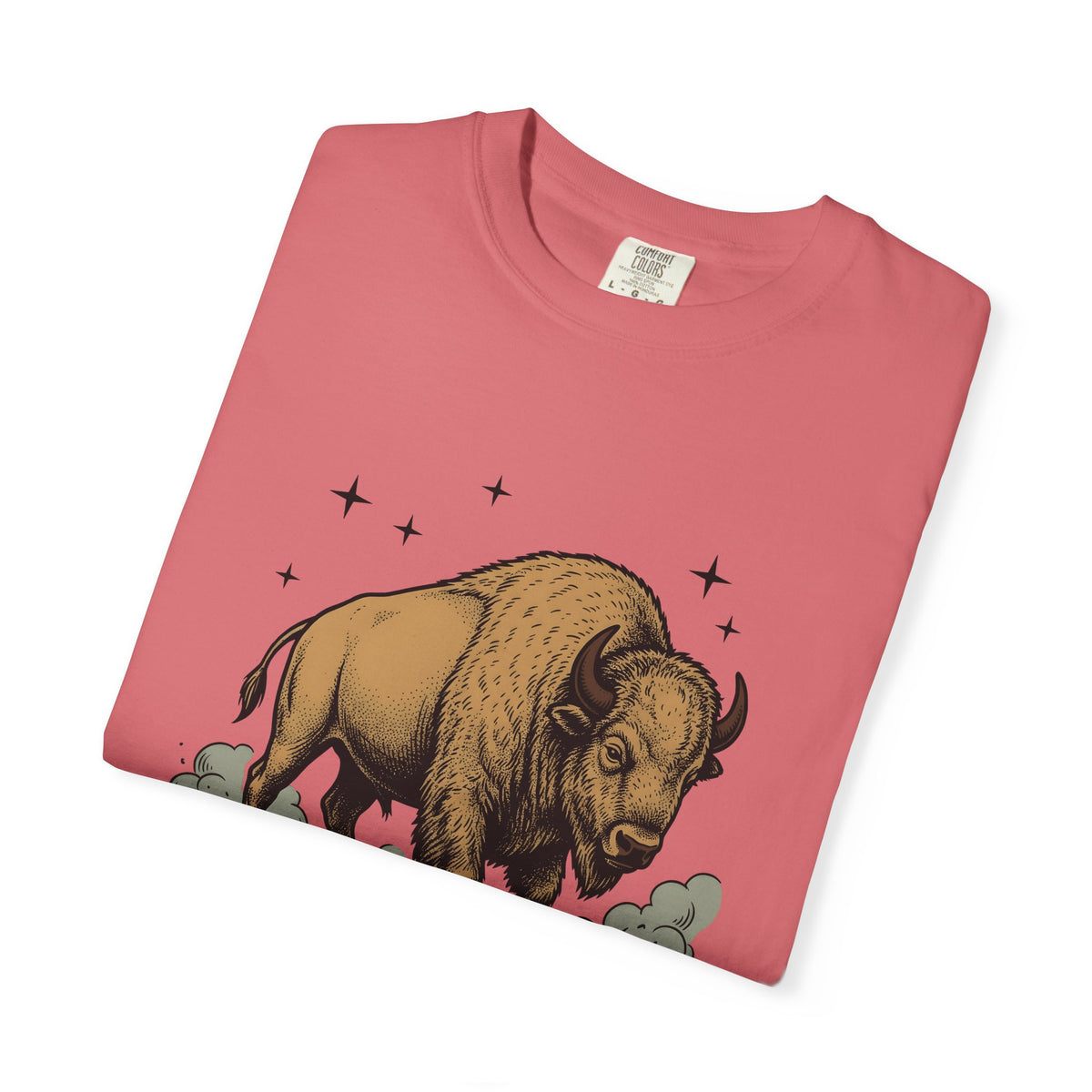Buffalo Art T-Shirt Animal Environment Gift Women Rustic T-Shirt Bison T-Shirt Wildlife Fan Primitive T-Shirt Eco Graphic Line Art Star Symbols
