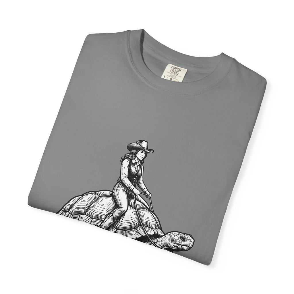 Cowgirl Riding Tortoise T-Shirt Cowgirl Western Gift Women Vintage T-Shirt Cowgirl Riding Turtle T-Shirt Rodeo Fan Retro T-Shirt Western Design
