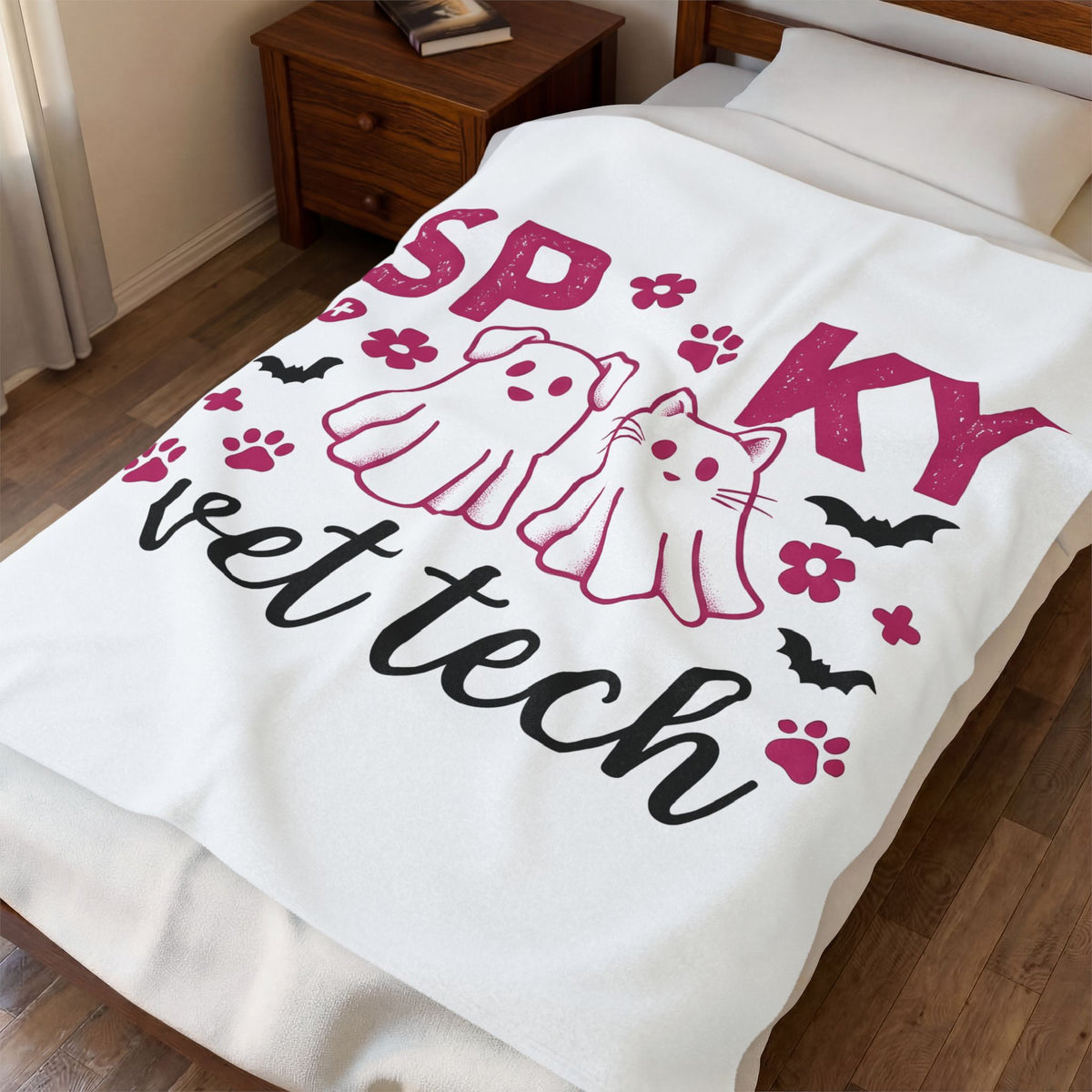 Spooky Dog Cat Blanket Vet Tech Holiday Gift Women Adorable Blanket Halloween Cat Blanket Veterinary Technician Fan Cute Blanket Christmas Graphic