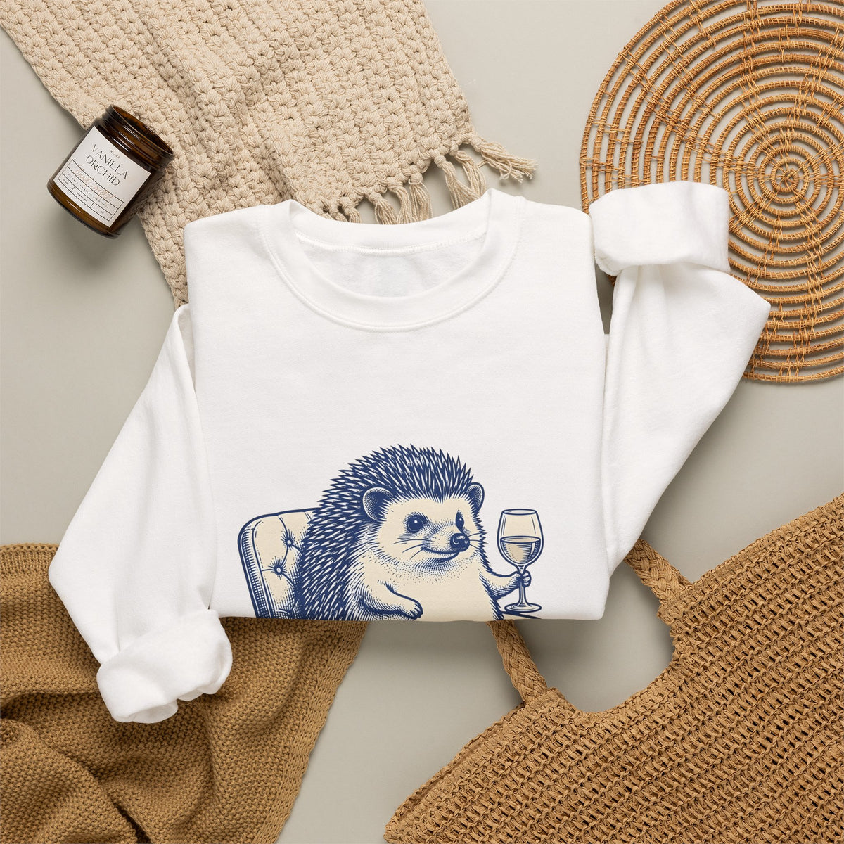 Hedgehog Seat Cute Pet Gift Sketch Hedgehog Adorable Fan Hedgehog Drawing Retro Wine Cup Sweatshirt