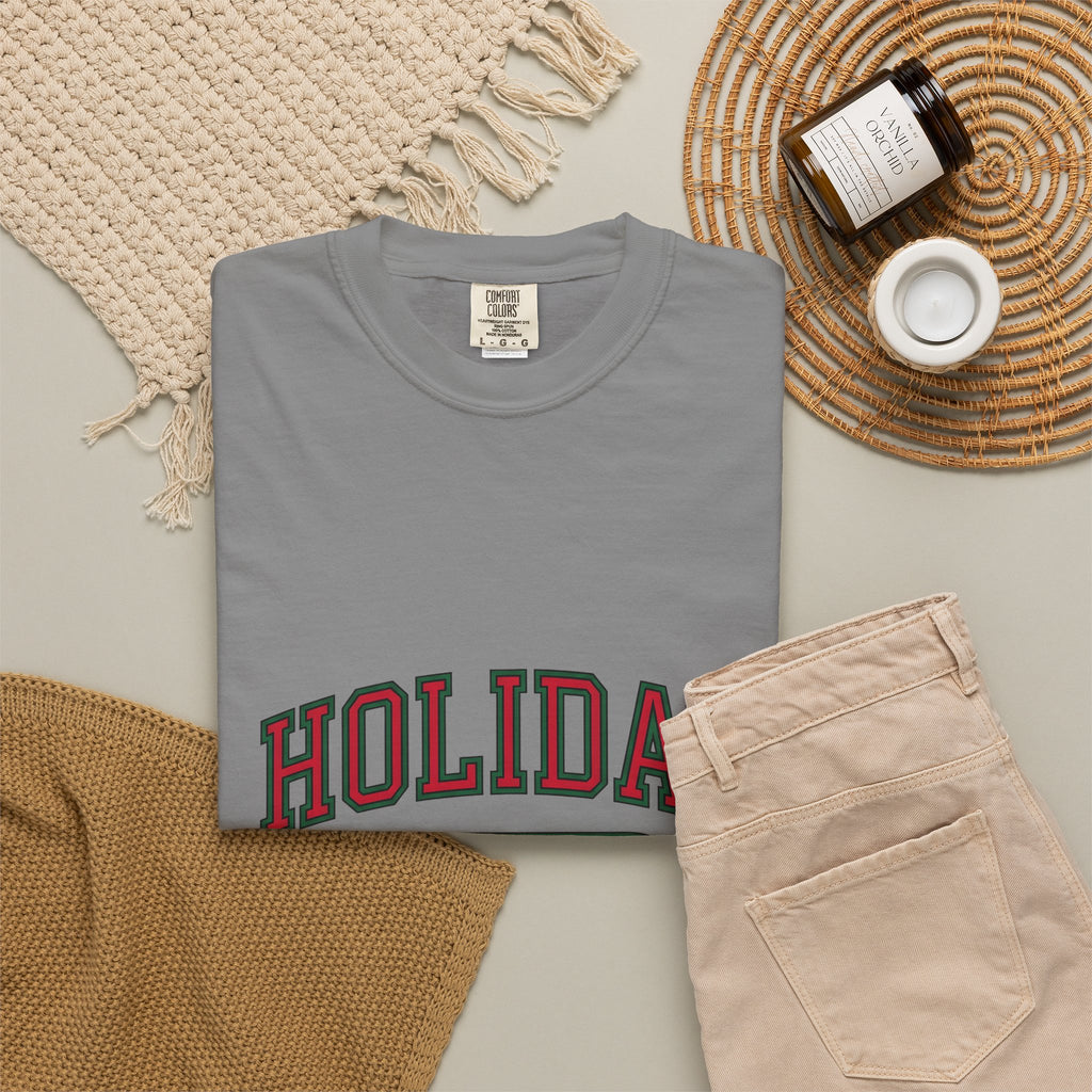 Bold College Font Holiday Christmas Decor Gift Merry Typography Christmas Fan Festive Christmas T-Shirt