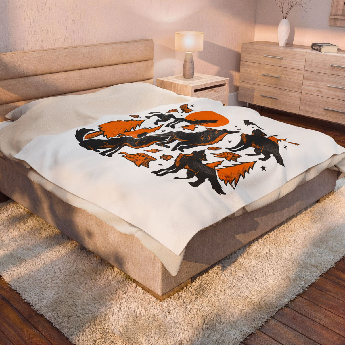 Wolf Crew Blanket Halloween Fauna Gift Women Minimalist Blanket Wolf Pack Blanket Horror Fan Werewolf Blanket Wildlife Graphic Sketch Bats Flying