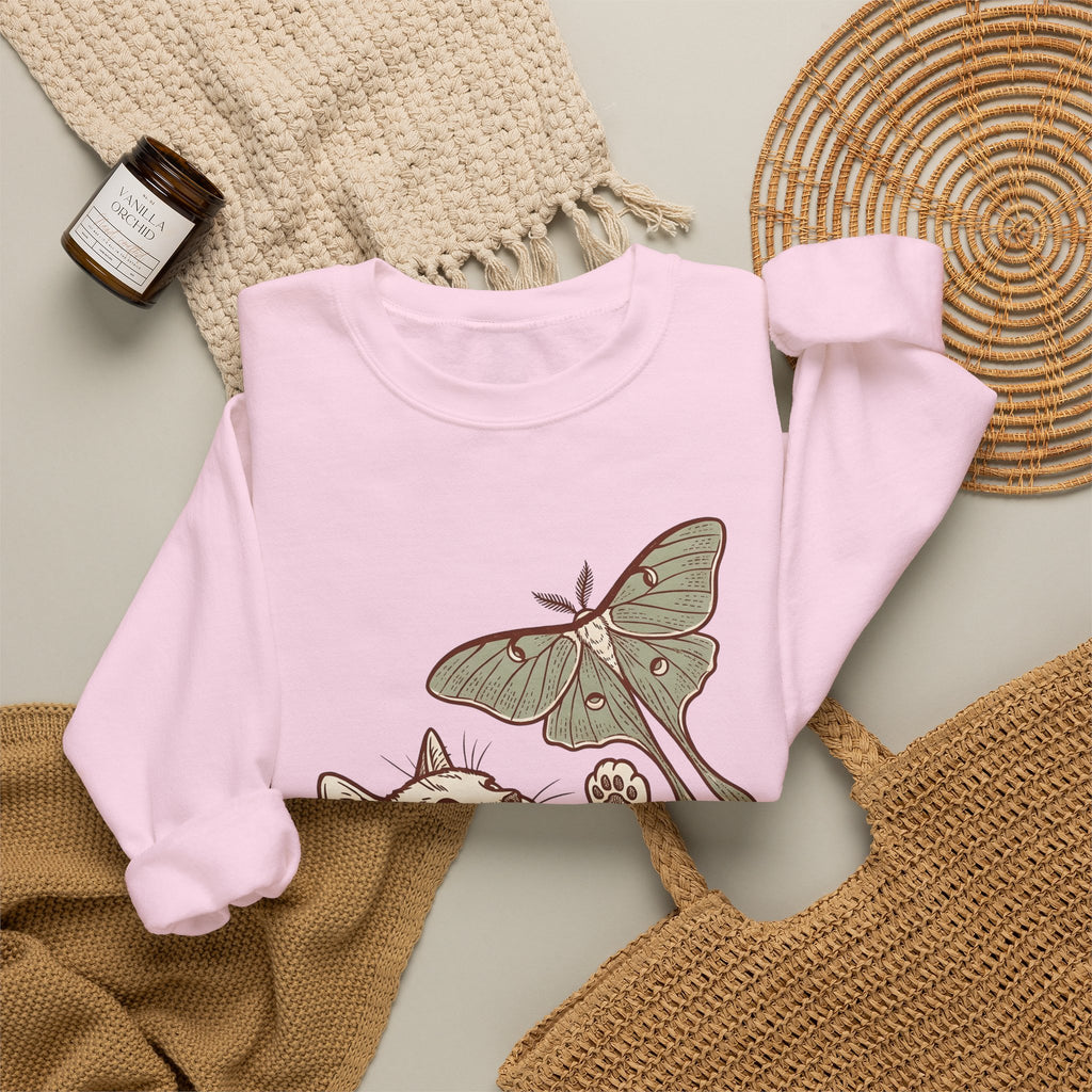Kitten Moth Sweatshirt Cat Outdoors Gift Women Sketch Sweatshirt Kitten Sweatshirt Cat Fan Drawing Graphic Retro Leaf Sweatshirt