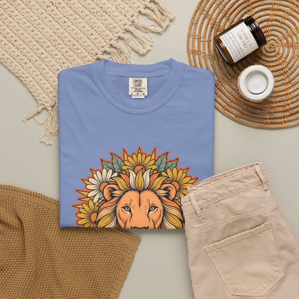 Lion Blossom Boho Chic Horoscope Gift Tribal Lion Bohemian Fan Ethnic Zodiac Classic Sunflower T-Shirt