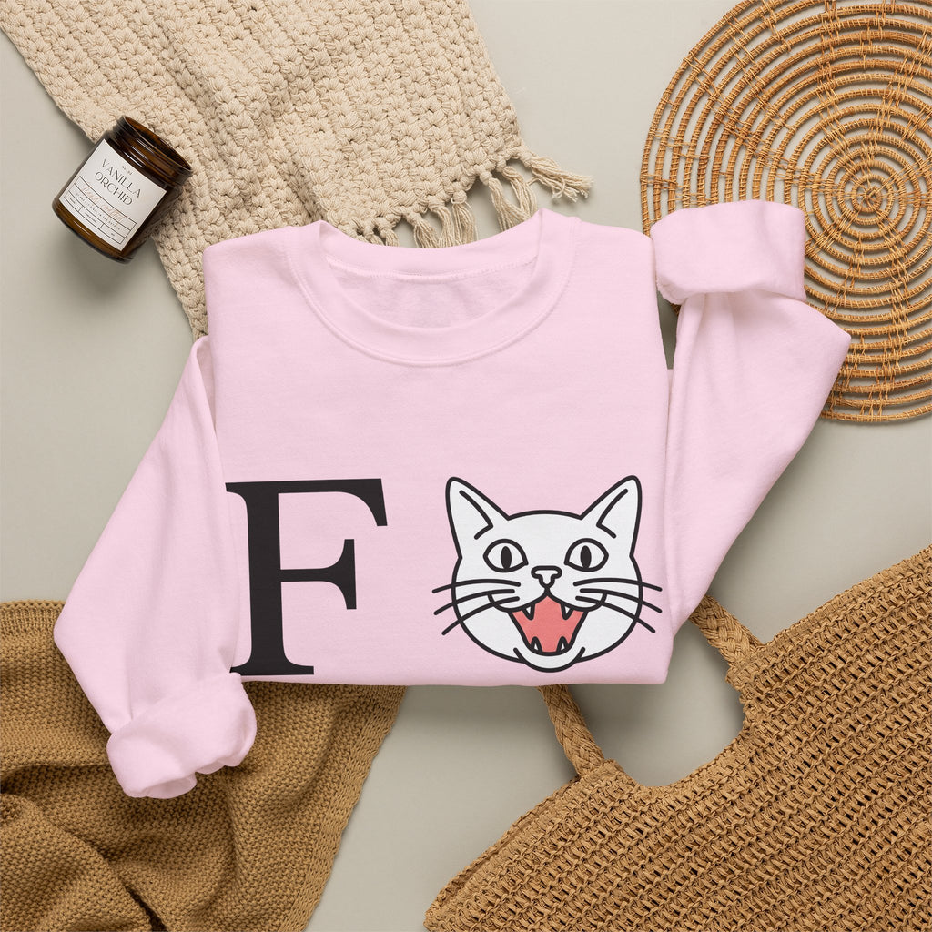 Cat Face Graphic Sweatshirt Cat Humor Gift Women Minimalist Sweatshirt Kitty Sweatshirt Feline Fan Simple Sweatshirt Funny Graphic Modern Bold Letters Sweatshirt