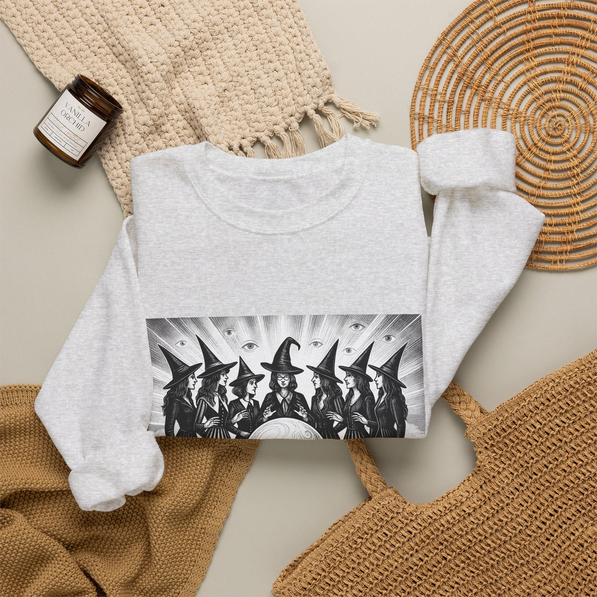 Witches Circle Sweatshirt Halloween Supernatural Gift Women Eerie Sweatshirt Coven Sweatshirt Horror Fan Occult Graphic Sweatshirt Classic Fortune Ball Sweatshirt