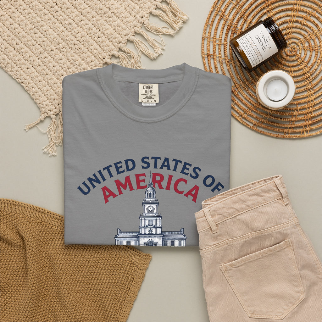 Independence Hall Art T-Shirt America Culture Gift Women Liberty T-Shirt Historic Building T-Sh