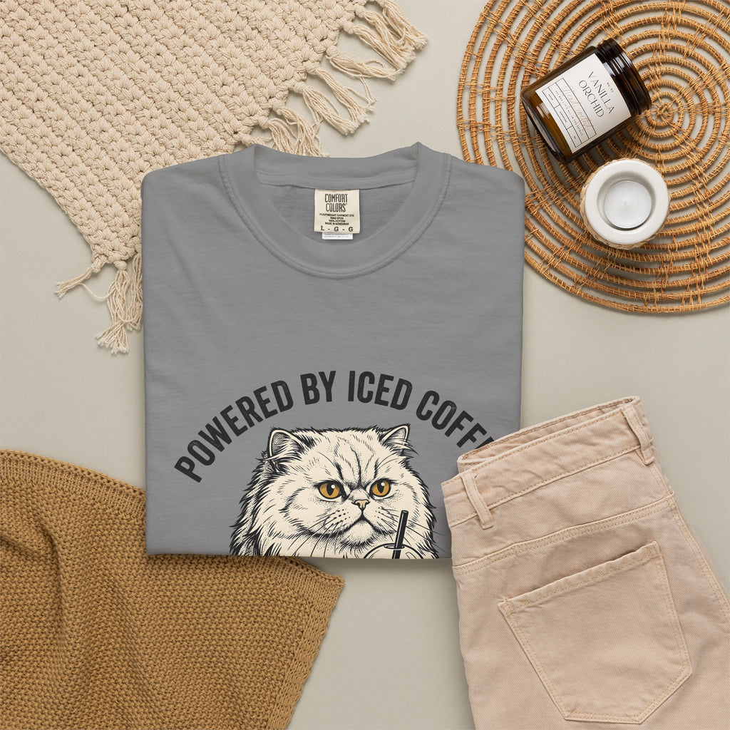 Persian Cat Coffee T-Shirt Coffee Animals Gift Women Hand Drawn T-Shirt Persian Cat T-Shirt Coffee Fan Illustrated T-Shirt Pet Graphic Vintage Iced