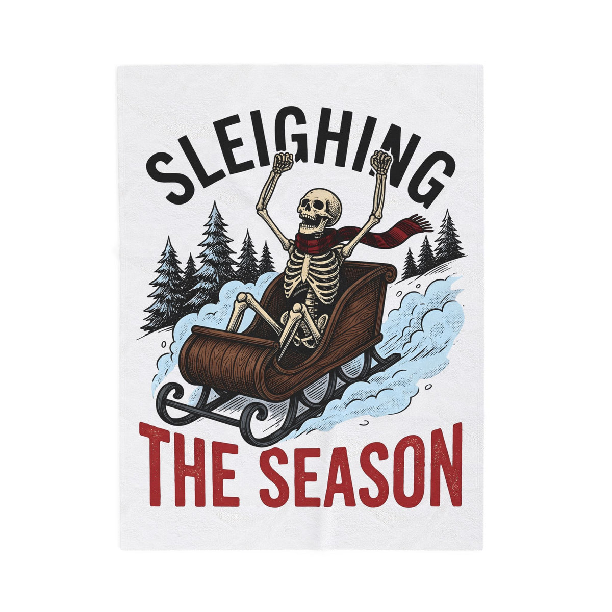 Bone Sleigh Blanket Christmas Comedy Gift Women Shabby Chic Blanket Sleigh Bell Blanket Xmas Fan Distressed Blanket Humor Graphic Doodle Fir Trees
