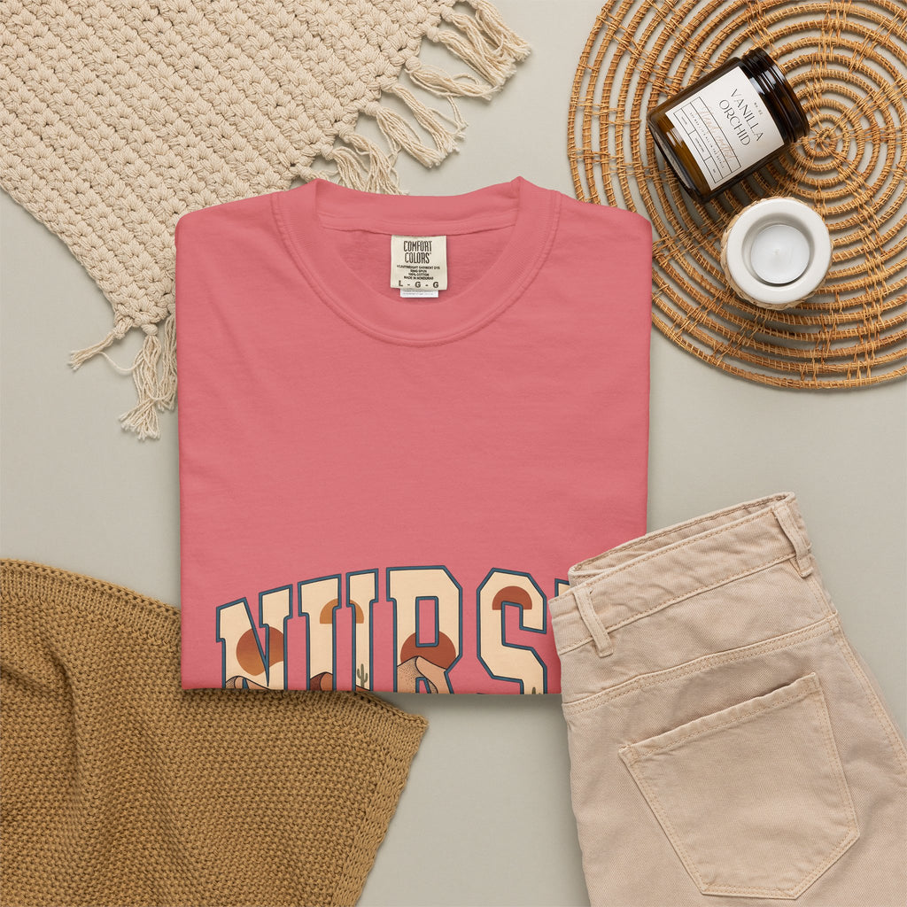 Desert Landscape Text T-Shirt Nurse Western Gift Women Boho T-Shirt Desert Text T-Shirt Rn Fan Hippie T-Shirt Cowboy Graphic Retro Cactus T-Shirt