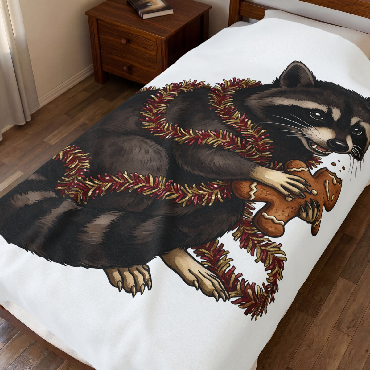 Raccoon Graphic Blanket Christmas Animal Gift Women Cute Blanket Trash Panda Blanket Xmas Fan Wildlife Graphic Illustration Hand Drawn Gingerbread