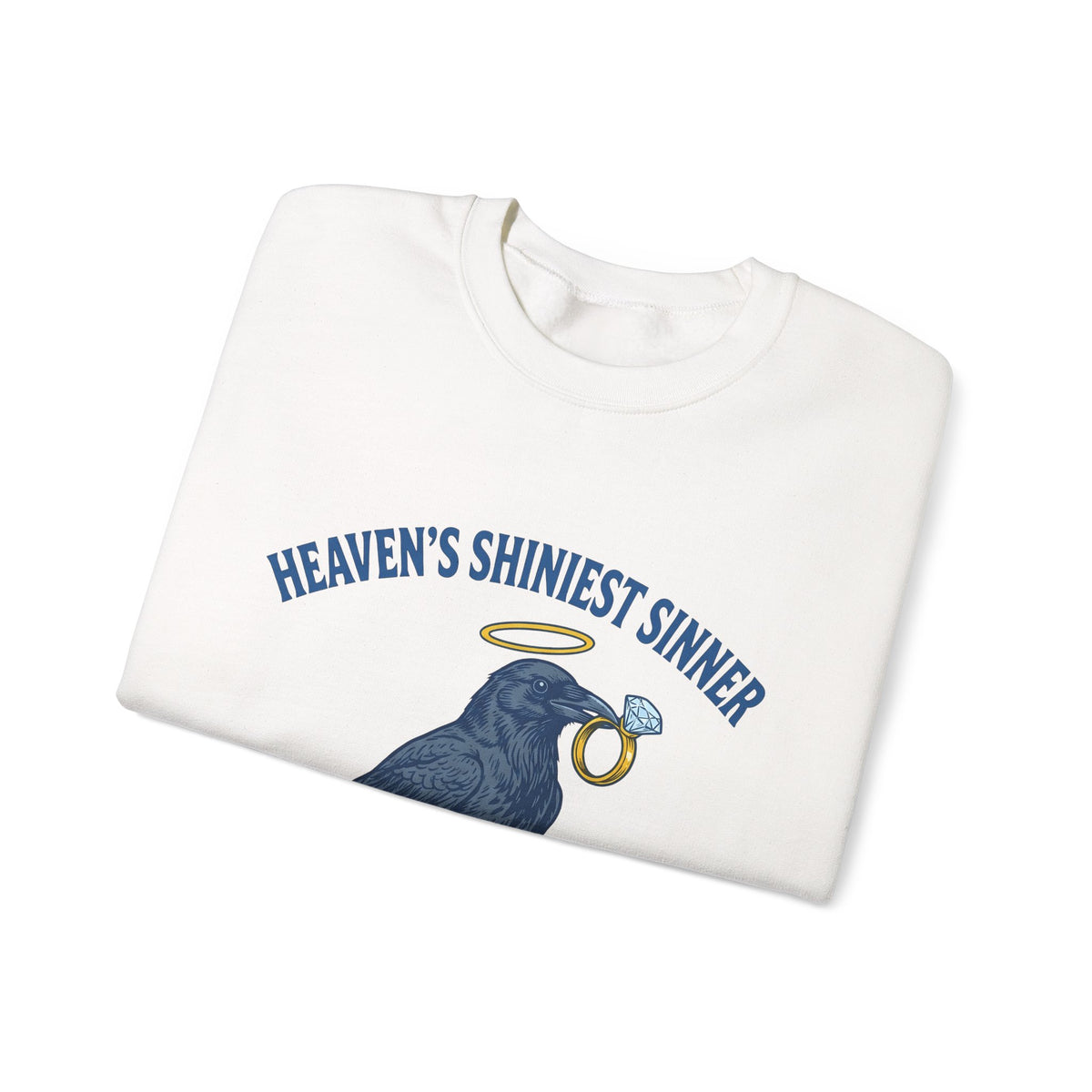 Raven Halo Sweatshirt Funny Animal Gift Women Vintage Sweatshirt Crow Sweatshirt Humor Fan Retro Sweatshirt Creature Graphic Hand Drawn Diamond Ring Sweatshirt