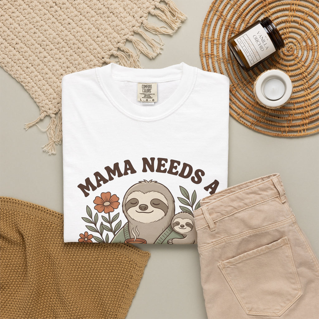 Sloth Mother Moms Espresso Gift Kawaii Sloth Mom Enthusiast Cute Coffee Sketch Blossoms T-Shirt