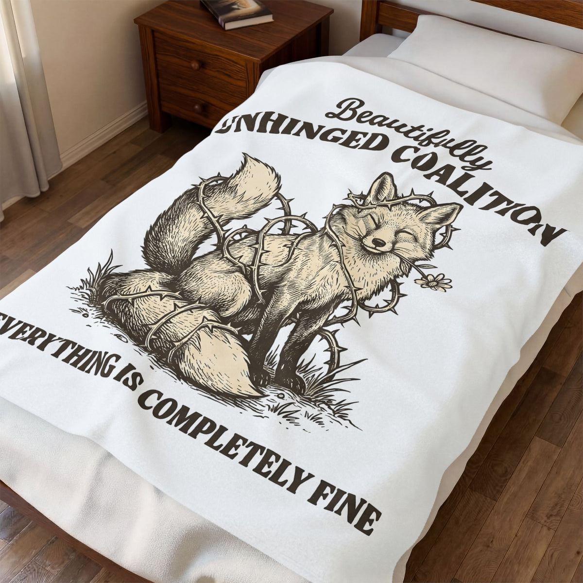 Fox Funny Creatures Gift Classic Fox Humor Fan Vintage Animal Doodle Floral Blanket