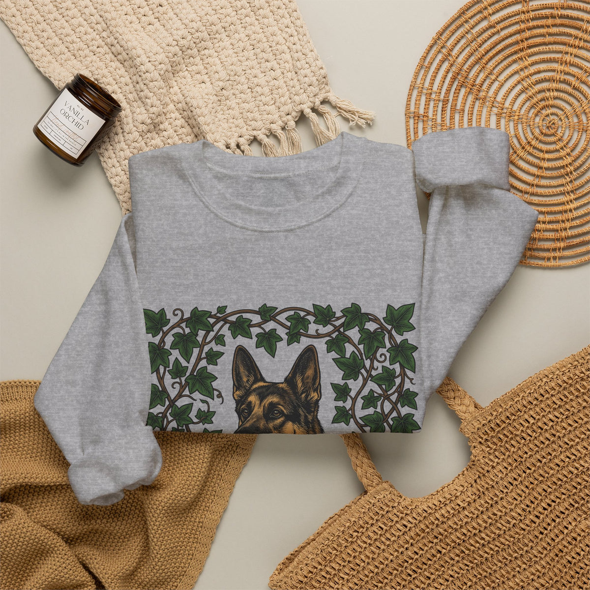 German Shepherd Dog Sweatshirt Dog Outdoors Gift Women Realistic Sweatshirt Alsatian Sweatshirt Dog Fan Shepherd Graphic Sweatshirt Retro Vine Sweatshirt