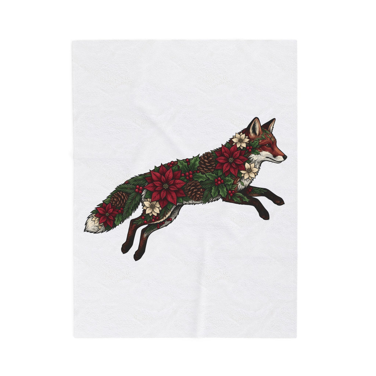 Fox Flower Holiday Winter Gift Floral Flower Christmas Fan Floral Snowflake Retro Pine Cone Blanket