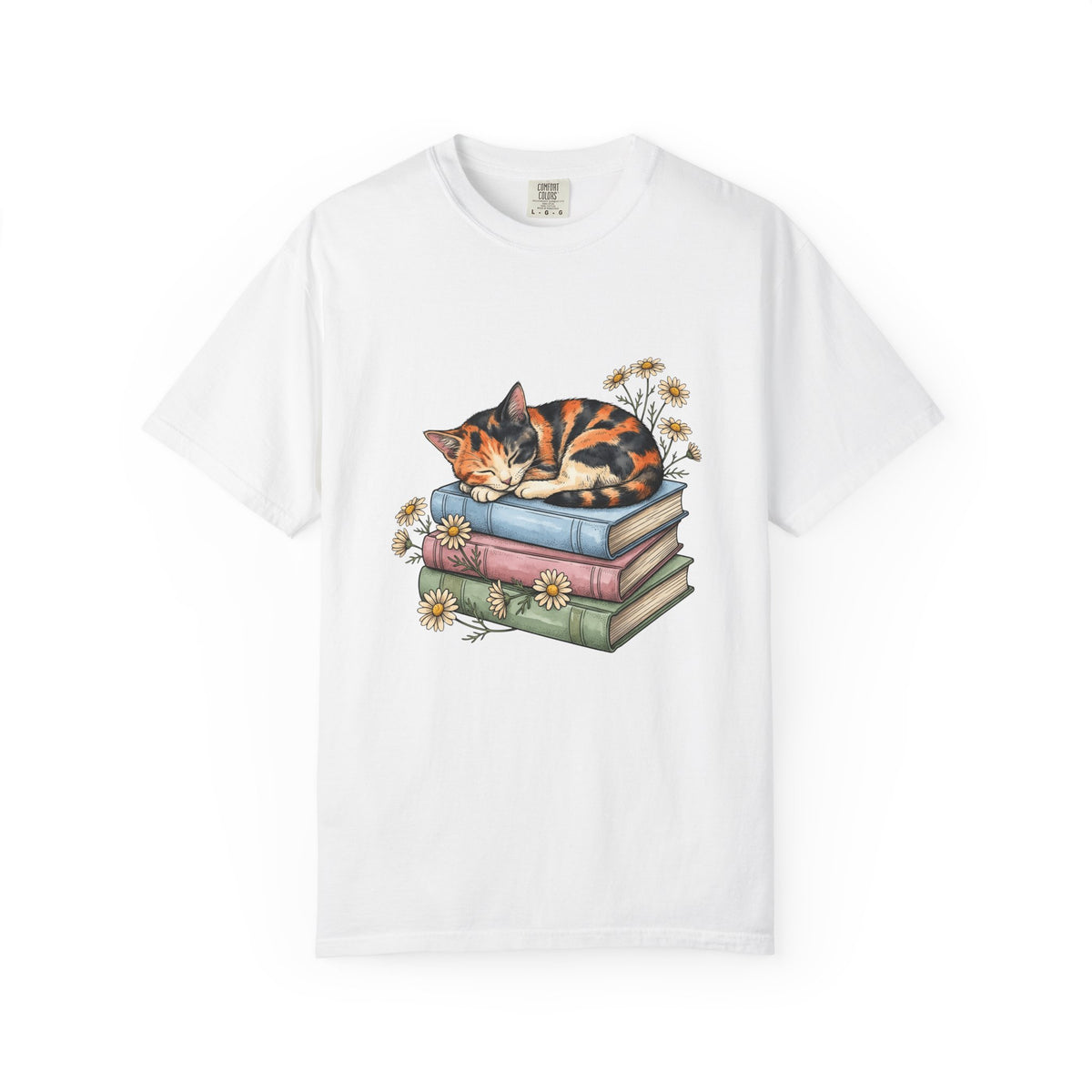 Calico Cat T-Shirt Cat Floral Gift Women Hand Drawn T-Shirt Kitten T-Shirt Cat Fan Illustrated Graphic Vintage Books T-Shirt