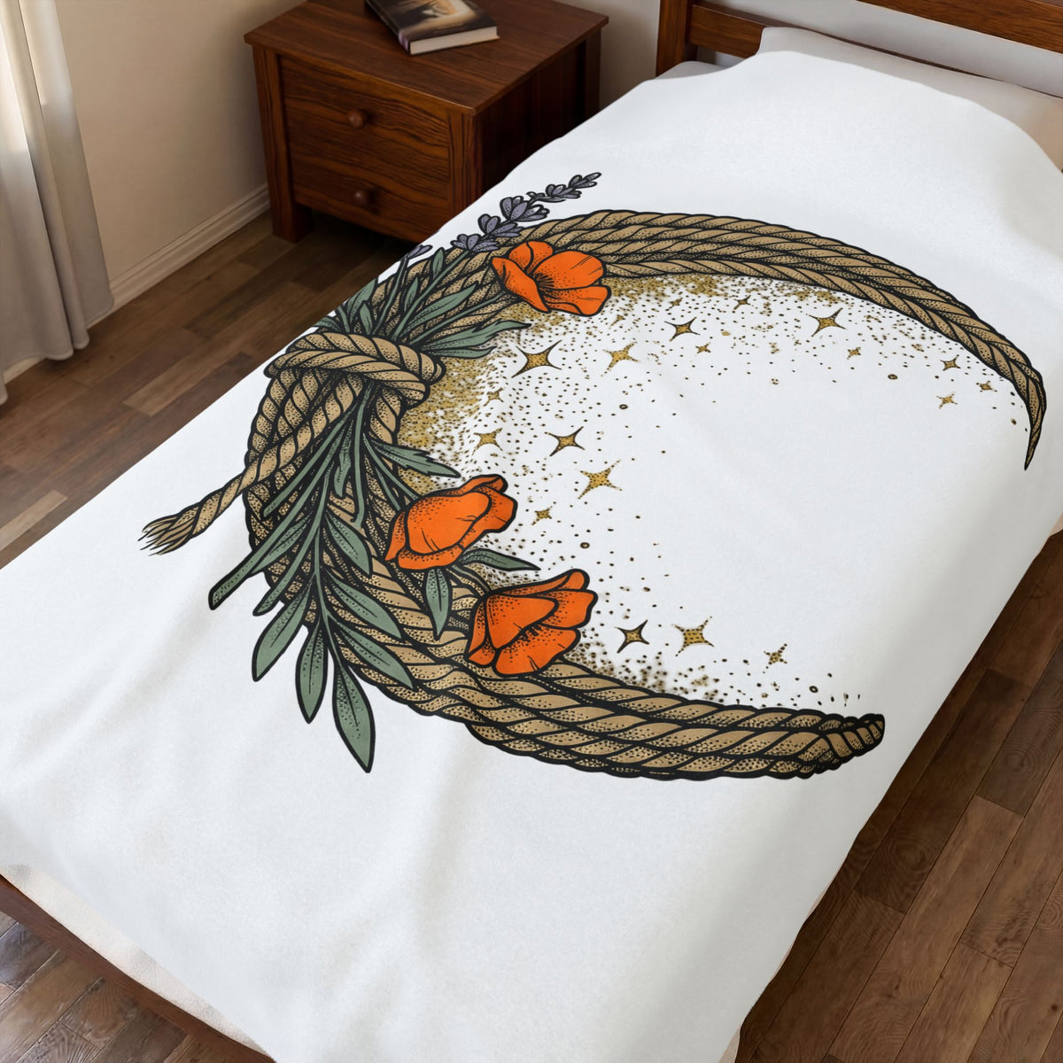 Rope Moon Blanket Cowgirl Western Gift Women Boho Blanket Lunar Blanket Rodeo Fan Hippie Blanket Country Graphic Vintage Wildflowers Blanket