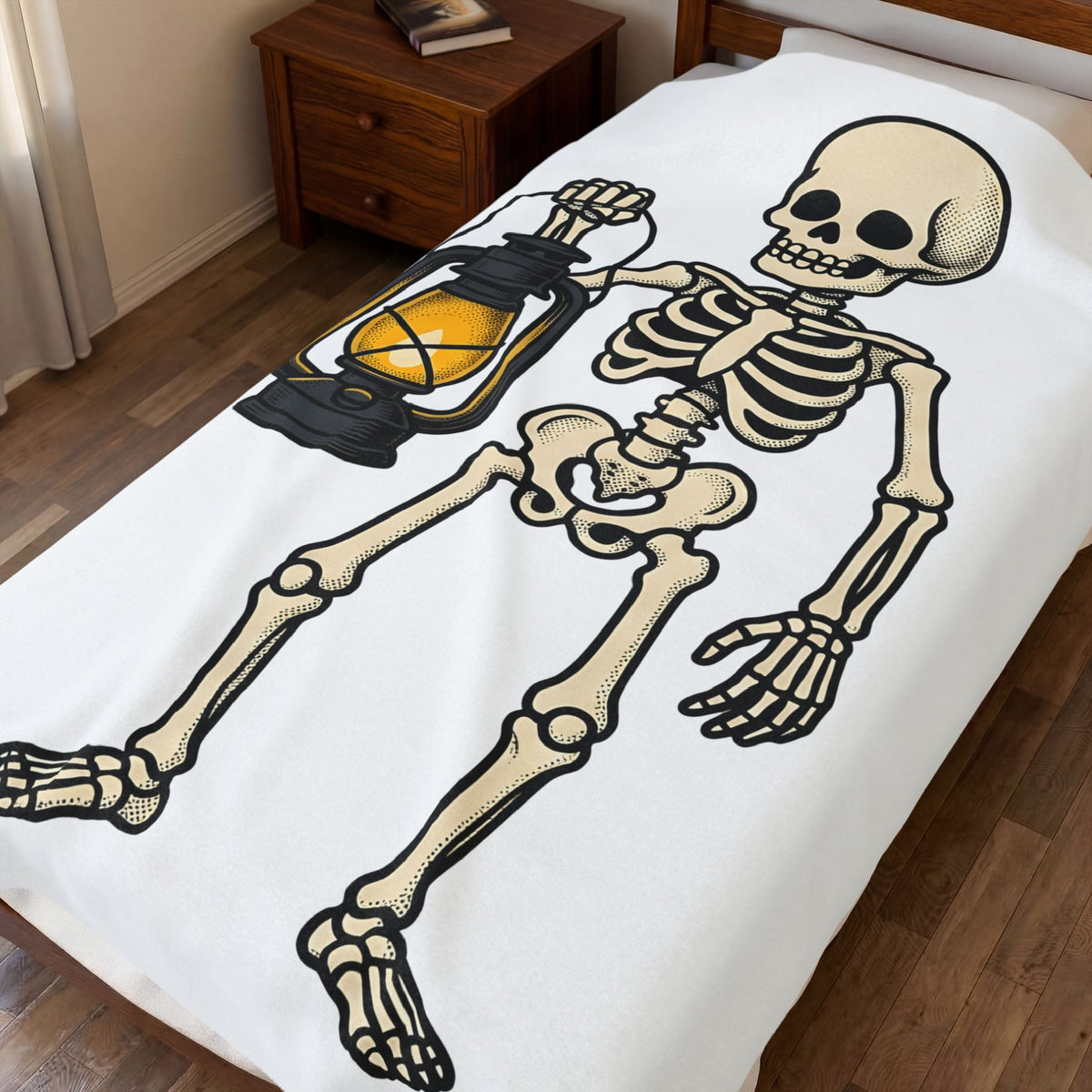 Skeleton Lantern Halloween Spooky Gift Vintage Jack O Lantern Horror Fan Creepy Hand Drawn Blanket