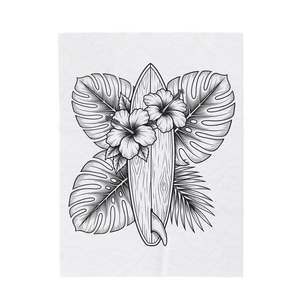 Surfboard Petals Blanket Surfing Shore Gift Women Drawing Blanket Surfboards Blanket Surfer Fan Illustration Graphic Nature Flower Blanket