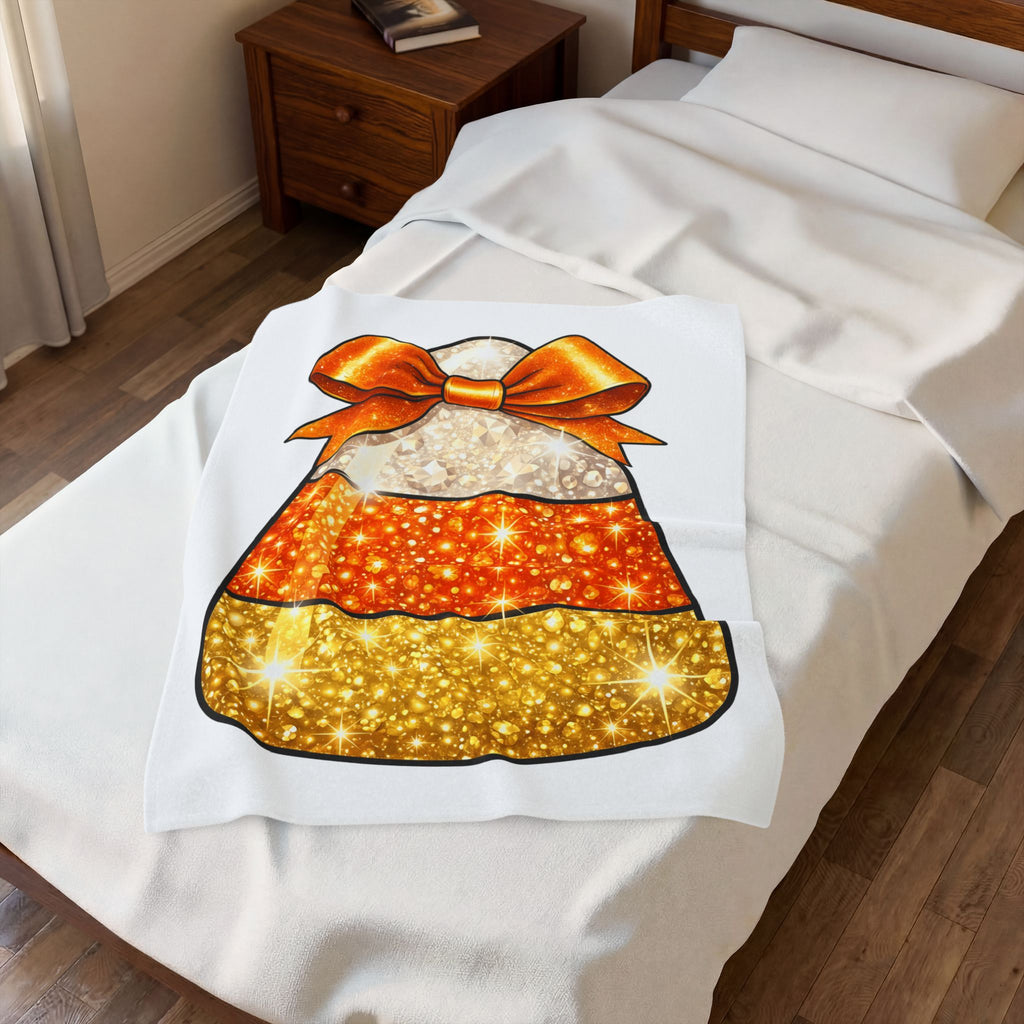 Candy Corn Blanket Halloween Candy Gift Women Glitter Blanket Triangular Corn Blanket Spooky Fan Sparkling Blanket Sweets Graphic Kawaii Bow Blanket