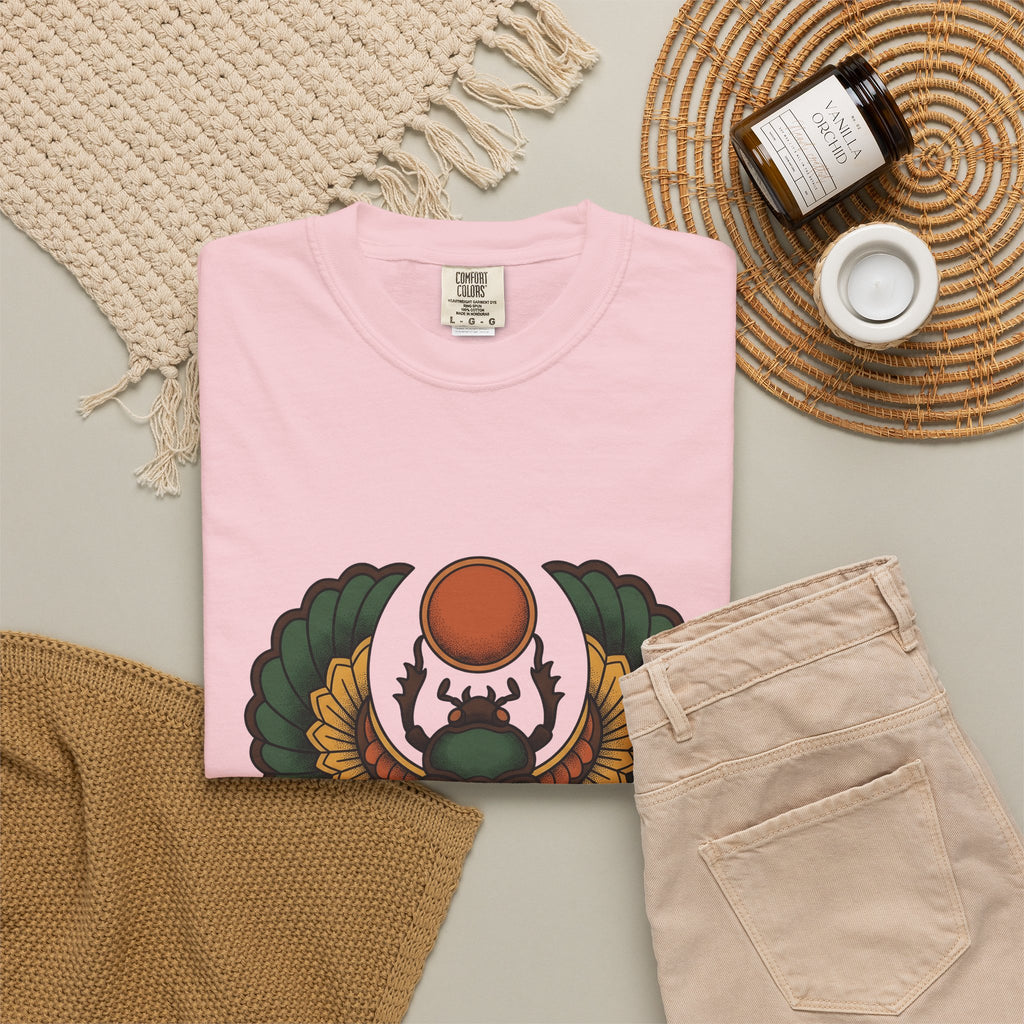 Beetle Bug T-Shirt Boho Chic Chakra Gift Women Minimalist T-Shirt Scarab T-Shirt Bohemian Enthusiast Simple T-Shirt Energy Graphic Hand Drawn Sun