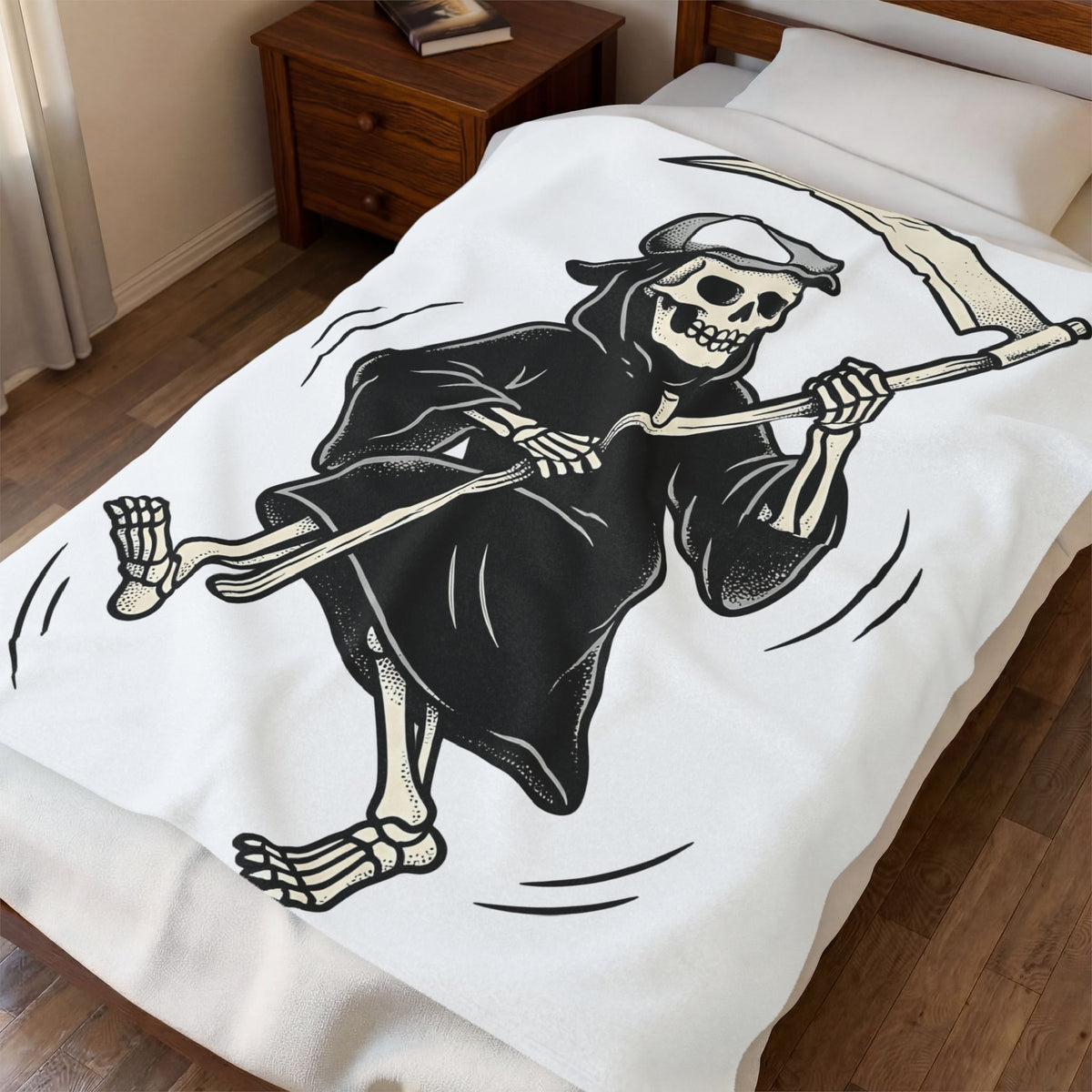 Reaper Skull Blanket Halloween Cranium Gift Women Animated Blanket Grim Reaper Blanket Horror Fan Death Skull Graphic Blanket Old School Sickle