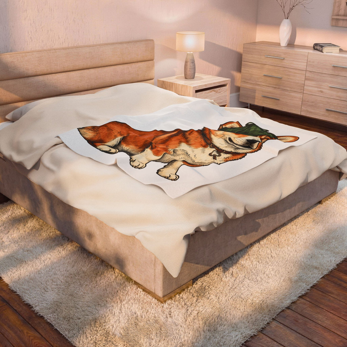 Corgi Puppy Dog Animals Gift Sketch Puppy Dog Fan Canine Doggy Retro Detective Cap Blanket