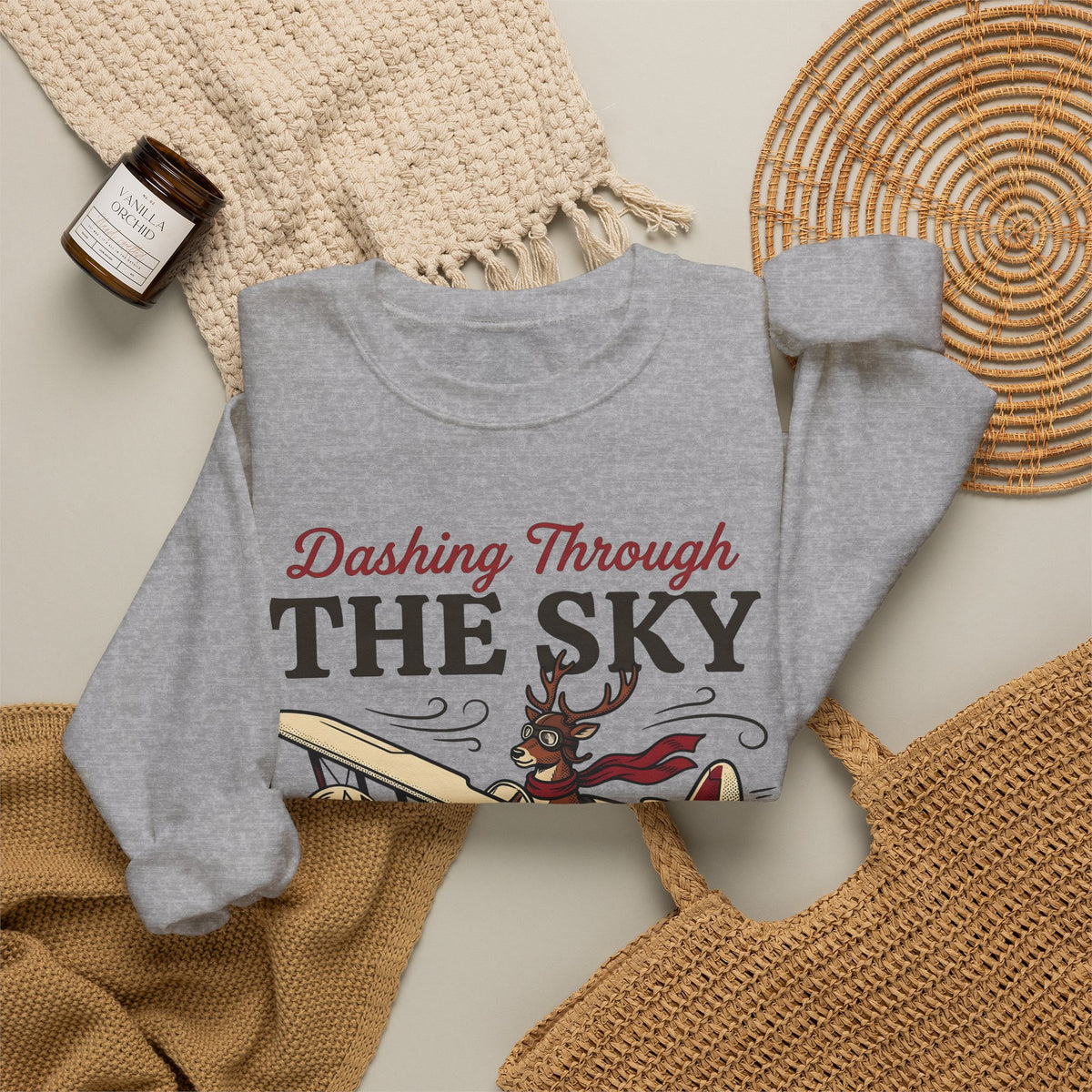 Deer Airplane Sweatshirt Christmas Celebration Gift Women Rustic Sweatshirt Fawn Sweatshirt Noel Fan Vintage Sweatshirt Party Graphic Classic Neckwear Sweatshirt
