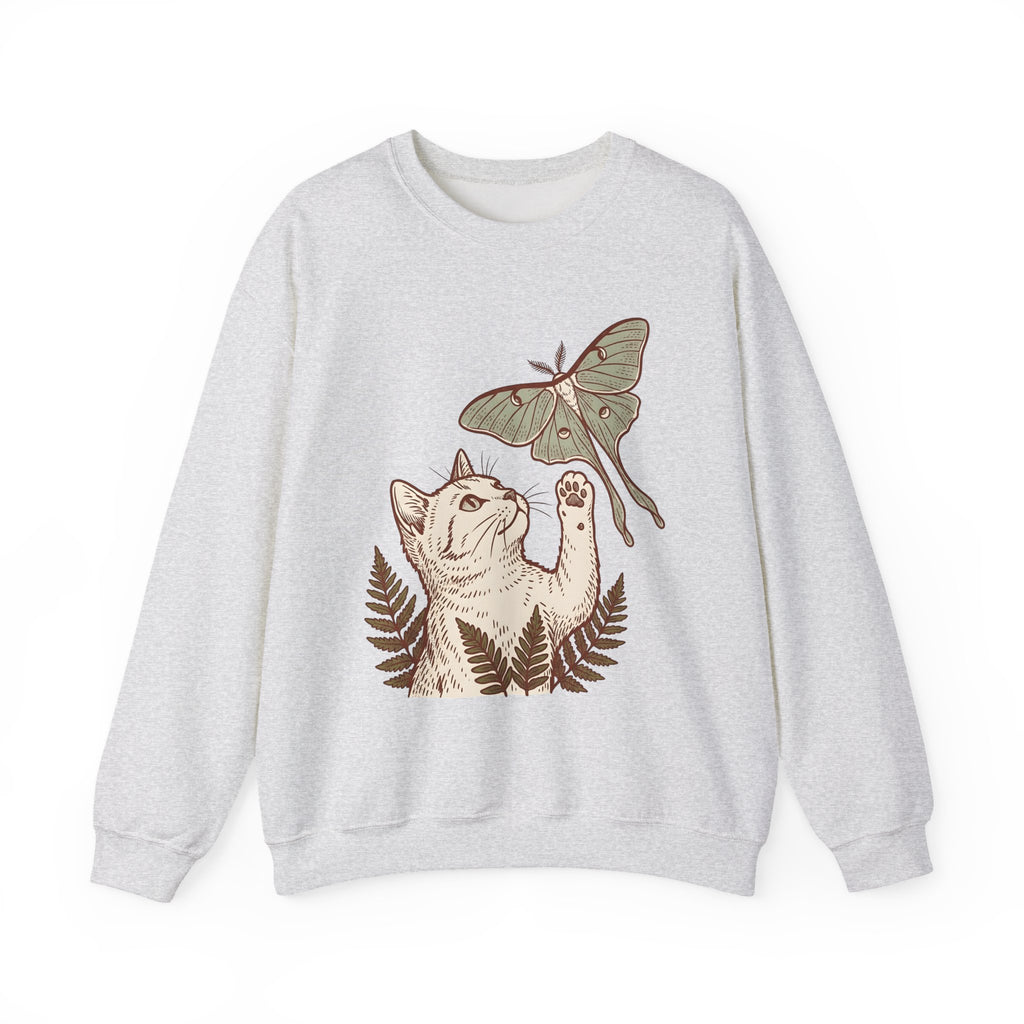 Kitten Moth Sweatshirt Cat Outdoors Gift Women Sketch Sweatshirt Kitten Sweatshirt Cat Fan Drawing Graphic Retro Leaf Sweatshirt