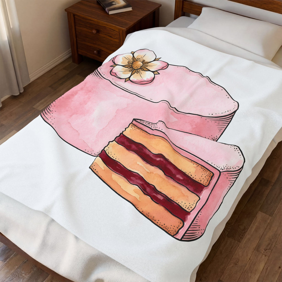Layered Cake Blanket Desserts Pastries Gift Women Illustration Blanket Cake Blanket Sweets Fan Drawing Design Line Art Floral Blanket