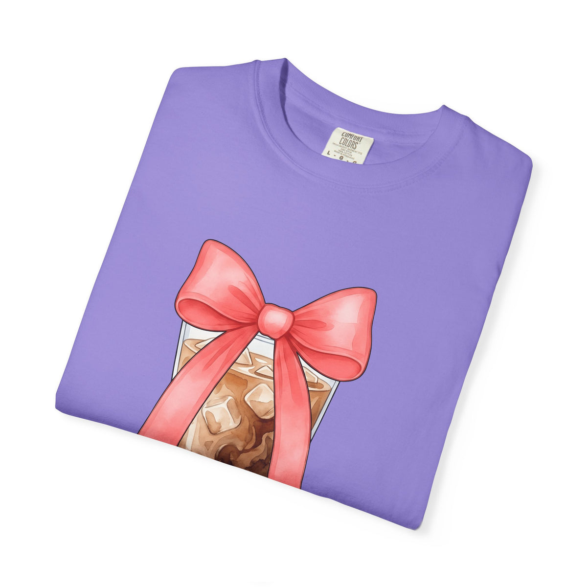 Iced Coffee T-Shirt Coffee Mom Gift Women Watercolor T-Shirt Cold Brew T-Shirt Coffee Fan Watercolour T-Shirt Mother Graphic Hand Drawn Pink Bow