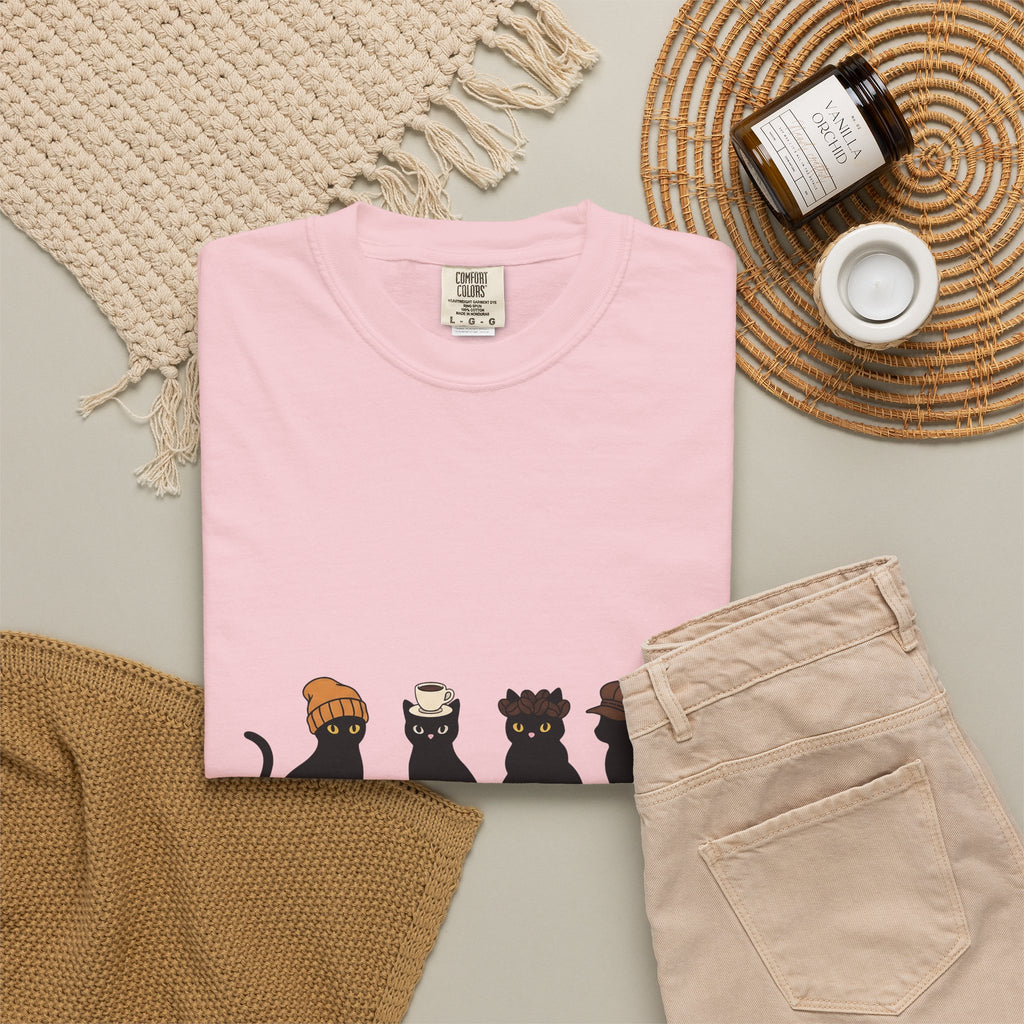 Black Cat T-Shirt Cat Cafe Gift Women Kawaii T-Shirt Kitty T-Shirt Cat Fan Feline T-Shirt Coffee Graphic Minimal Simple Hat T-Shirt