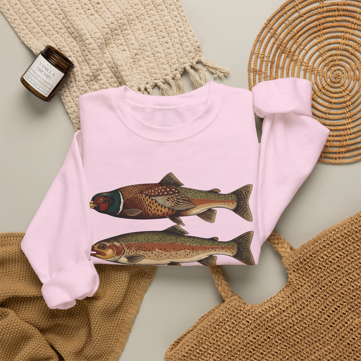 Rainbow Trout Fishing Animals Gift Retro Trout Angler Fan Vintage Wildlife Sketch Game Sweatshirt