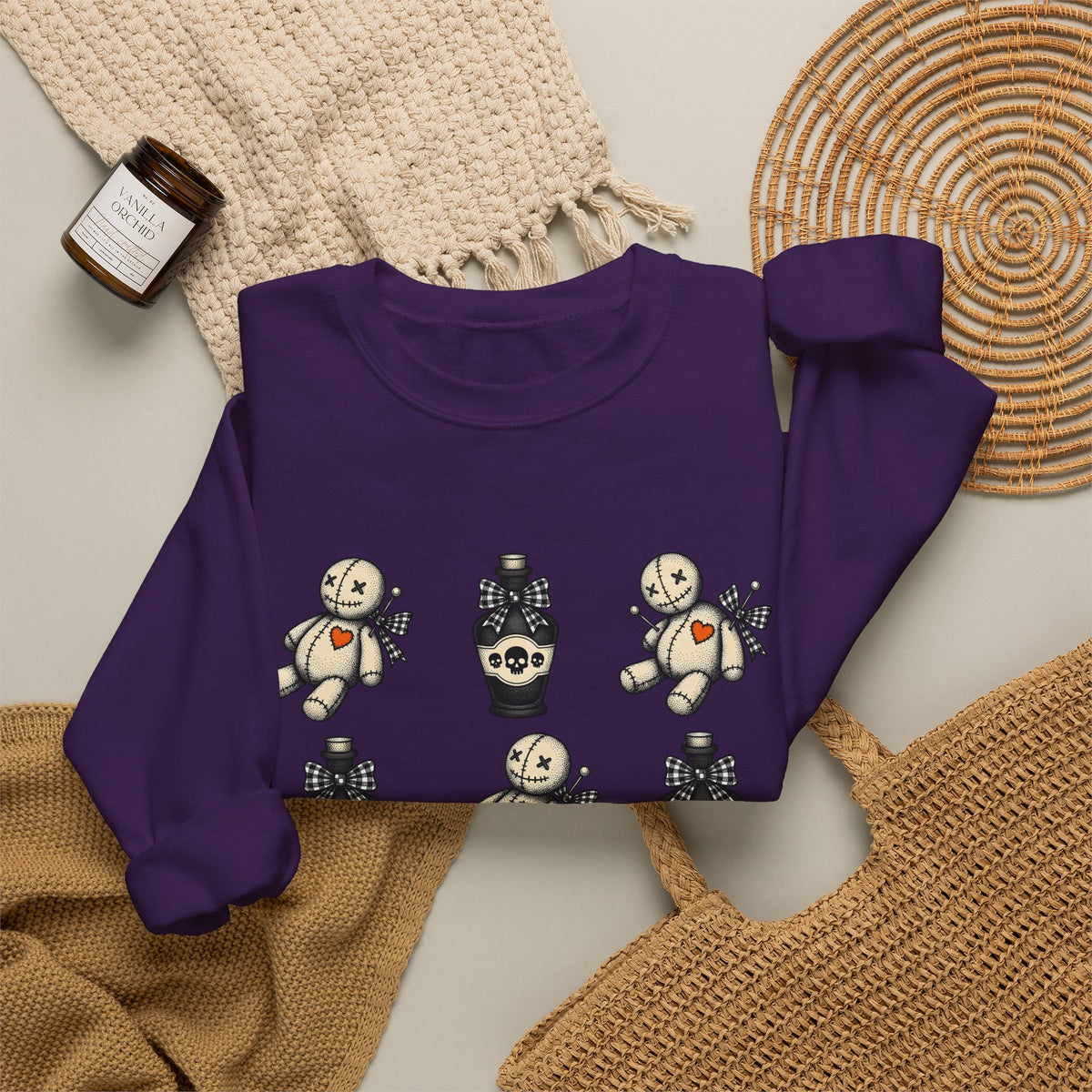 Charm Doll Sweatshirt Halloween Macabre Gift Women Old School Sweatshirt Voodoo Doll Sweatshirt Horror Fan Retro Sweatshirt Dark Graphic Throwback Remedy Flask