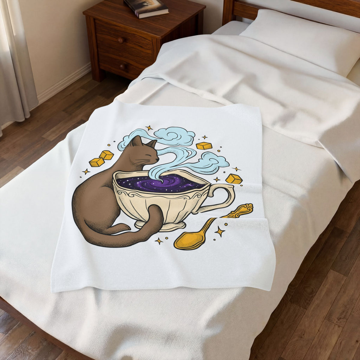 Kitty Coffee Cup Blanket Cat Cappuccino Gift Women Sketch Blanket Coffee Blanket Blanket Cat Fan Coffee Drawing Blanket Line Art Sugar Cubes Blanket