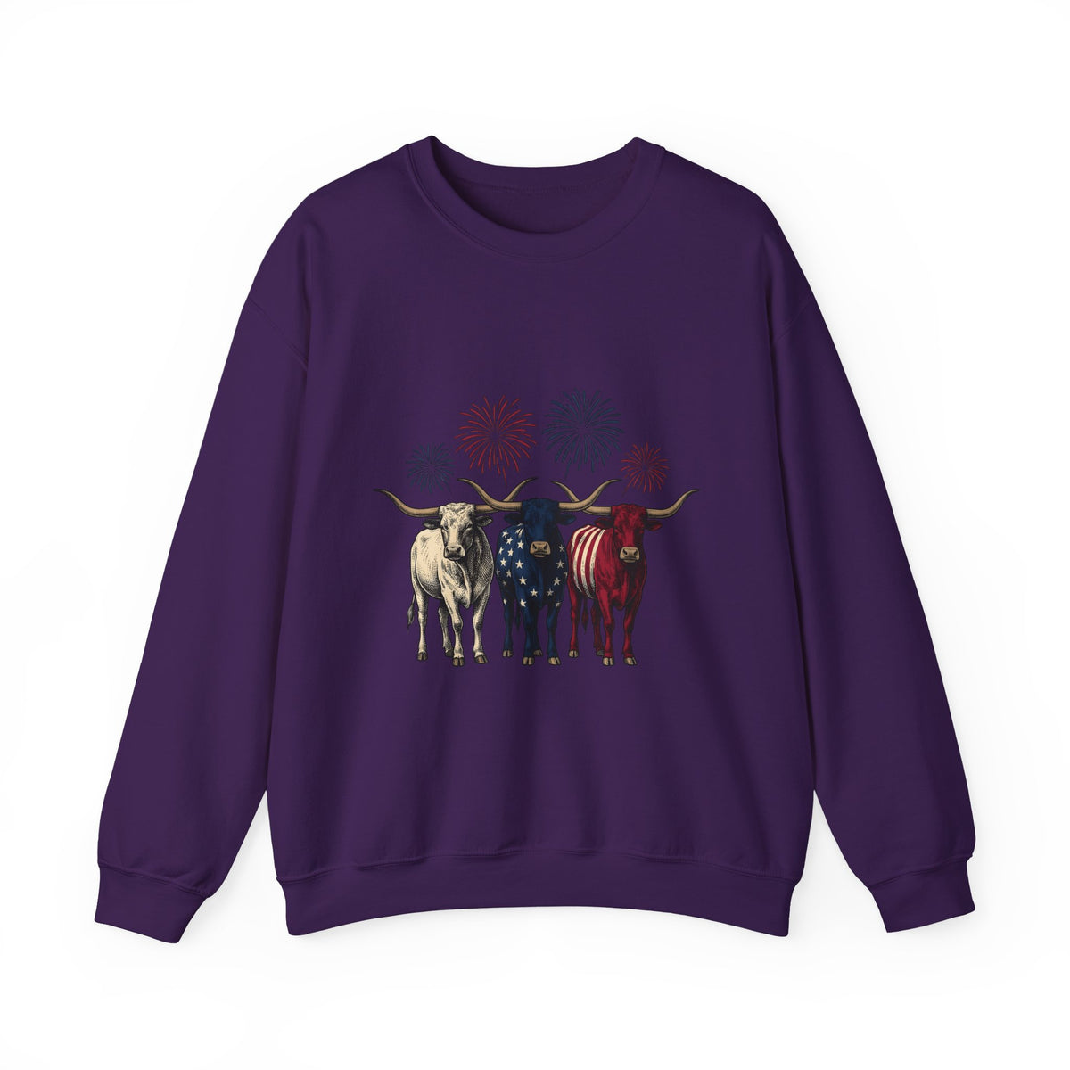 American Longhorn Cattle Sweatshirt 4th Of July Country Gift Women Retro Sweatshirt Longhorns Sweatshirt Independence Day Fan Vintage Sweatshirt Rural Graphic