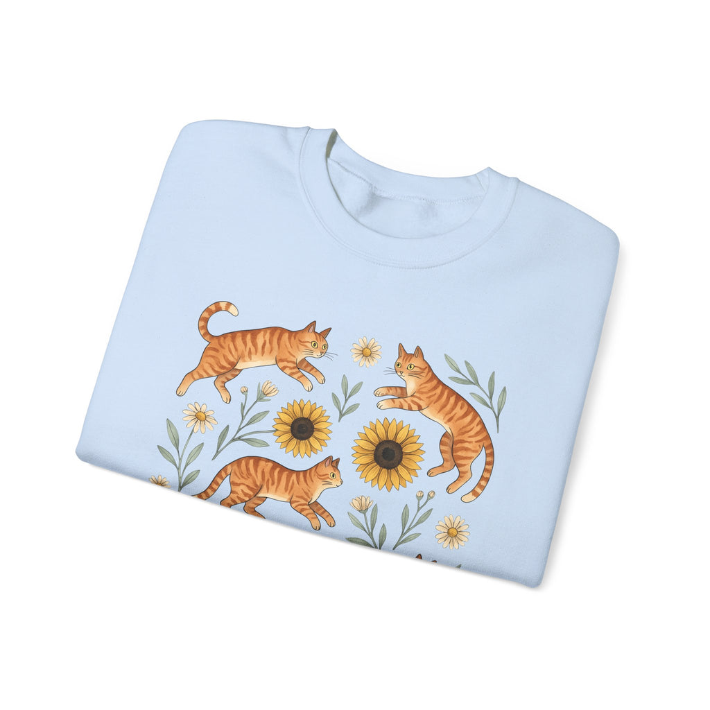 Ginger Cats Sweatshirt Cat Flower Gift Women Cartoon Sweatshirt Orange Cat Sweatshirt Cat Fan Feline Graphic Illustration Comic Sweatshirt Sketch Sunflower