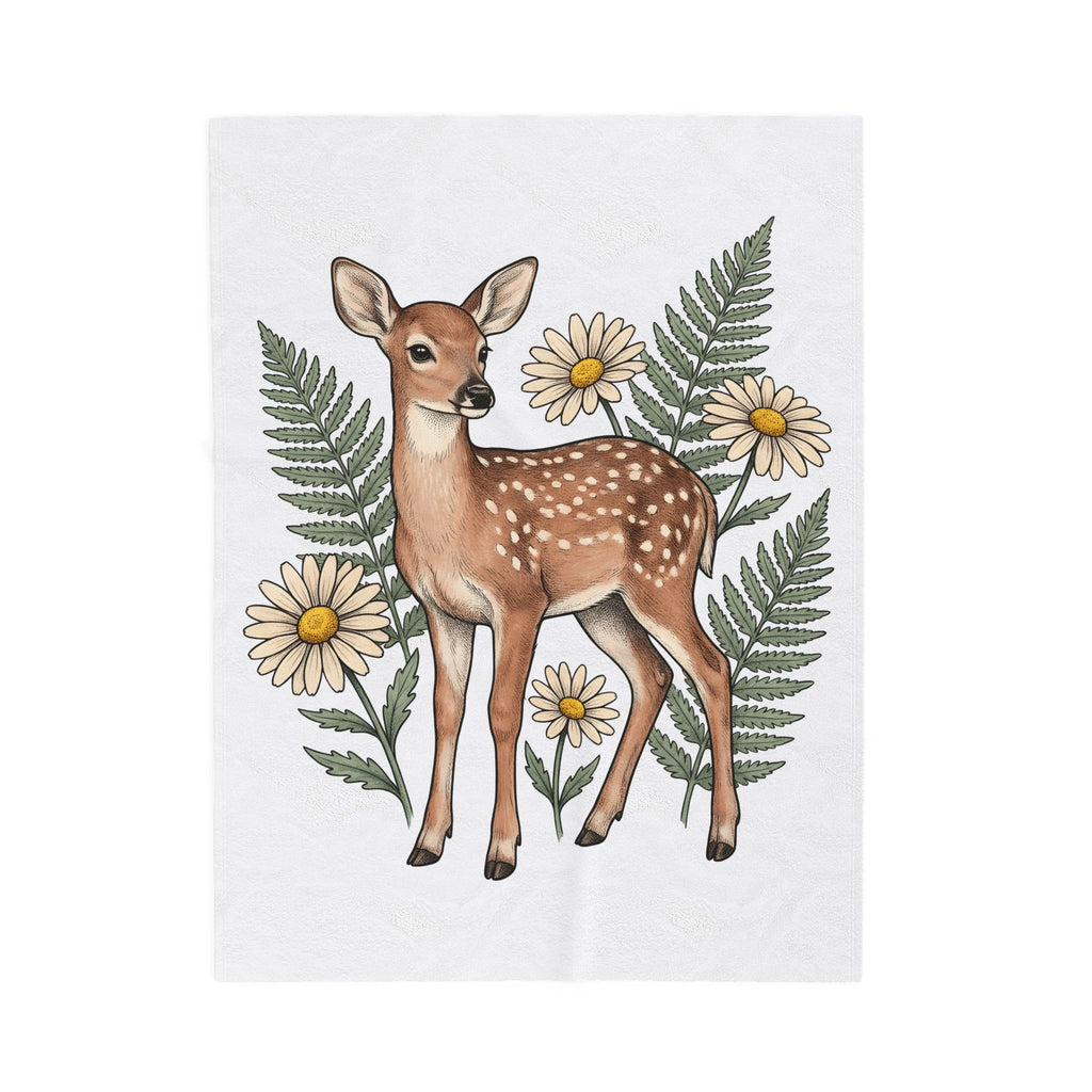 Deer Illustration Blanket Boho Chic Outdoor Gift Women Floral Blanket Fawn Blanket Bohemian Fan Botanical Blanket Wilderness Graphic Retro Flower