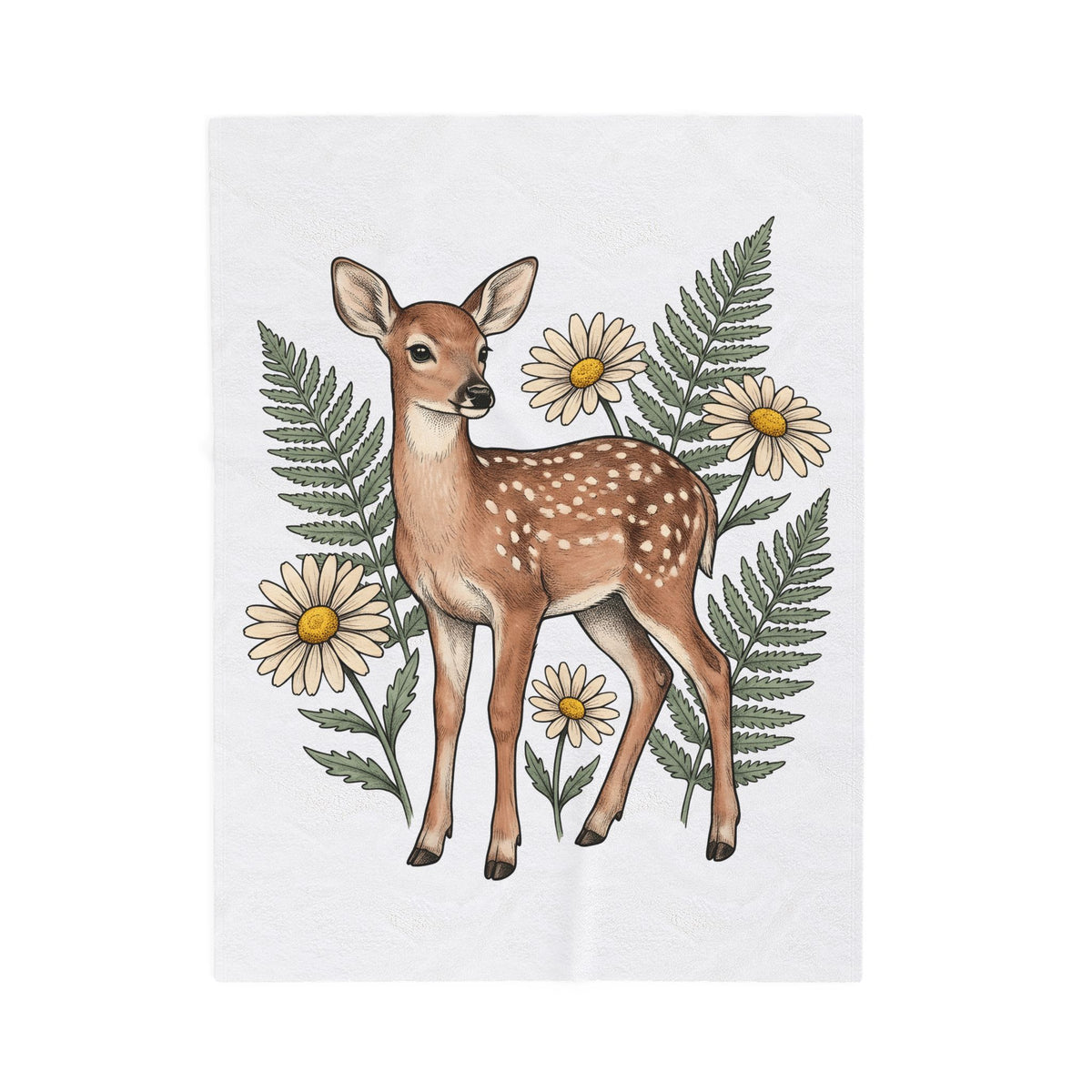 Deer Illustration Blanket Boho Chic Outdoor Gift Women Floral Blanket Fawn Blanket Bohemian Fan Botanical Blanket Wilderness Graphic Retro Flower