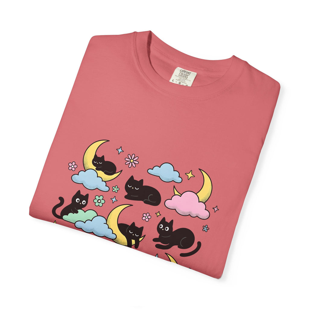 Black Cats T-Shirt Cat Celestial Gift Women Kawaii T-Shirt Kitties T-Shirt Cat Fan Astrology Graphic T-Shirt Pastel Crescent Moon T-Shirt