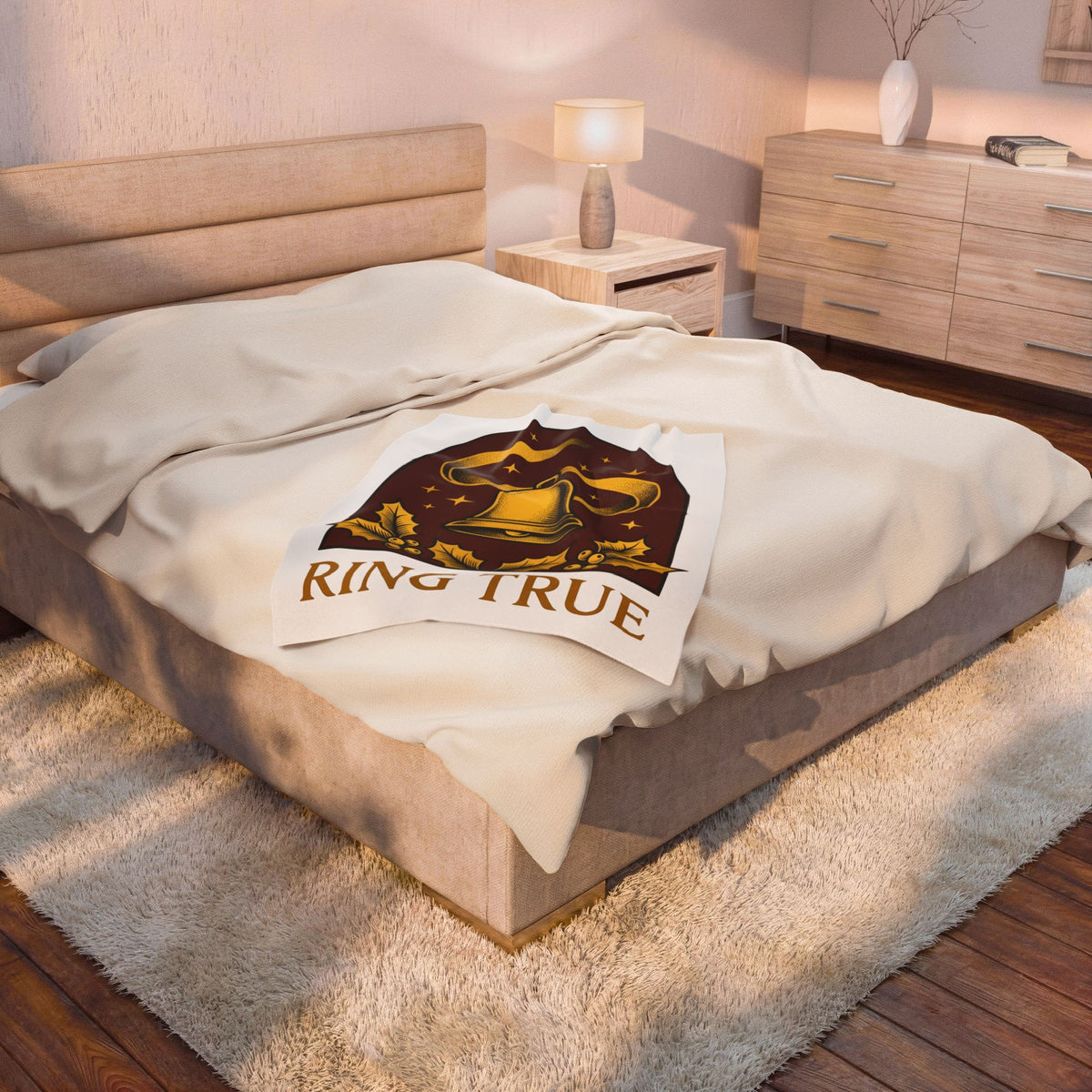 Bell Design Blanket Christmas Seasonal Gift Women Vintage Blanket Chime Blanket Xmas Fan Retro Blanket Holiday Graphic Retro Mistletoe Blanket