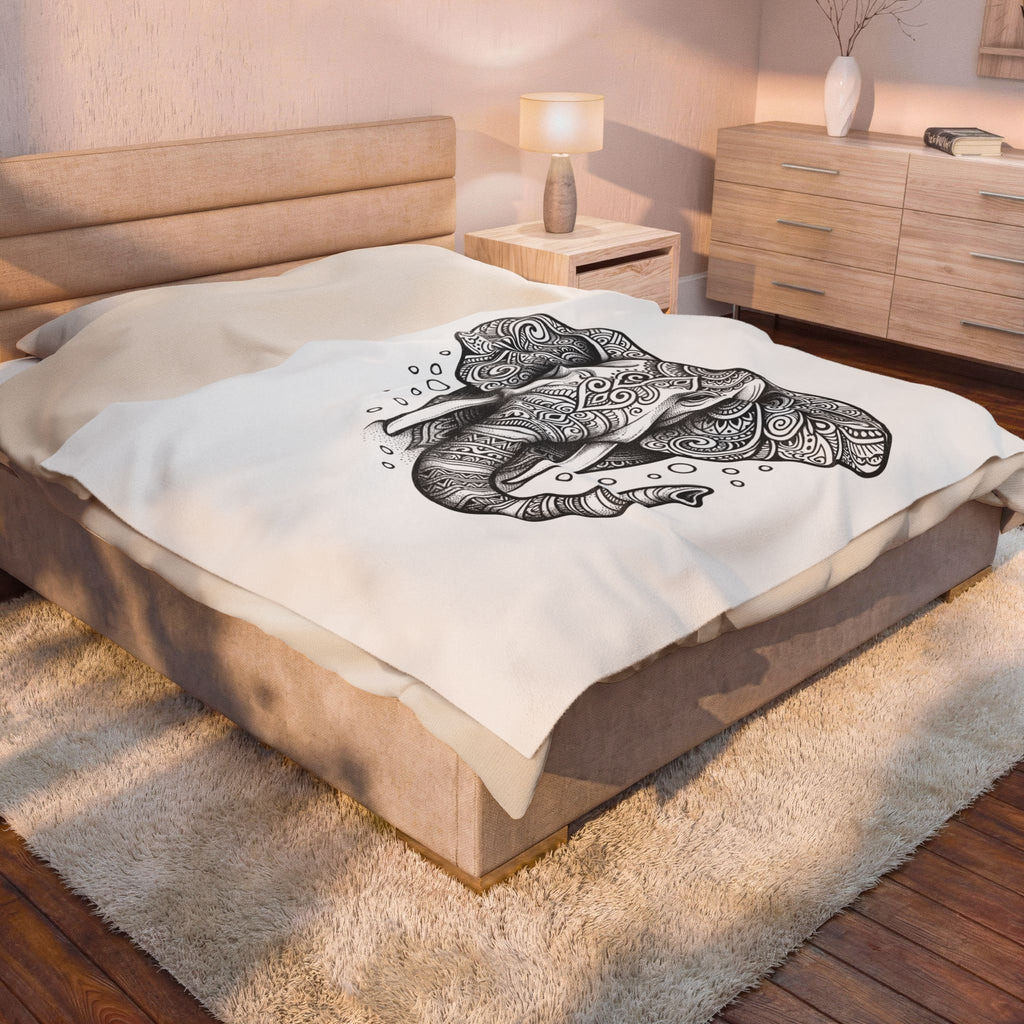 Elephant Art Blanket Boho Chic Critter Gift Women Hippie Blanket Pachyderm Blanket Bohemian Fan Psychedelic Blanket Animal Graphic Line Art