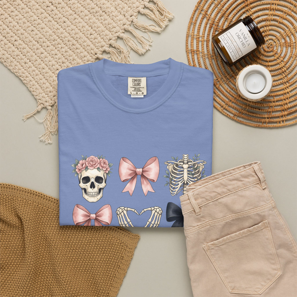 Skull Flower Halloween Dark Gift Watercolor Sugar Skull Horror Fan Gothic Dark Retro Bony T-Shirt