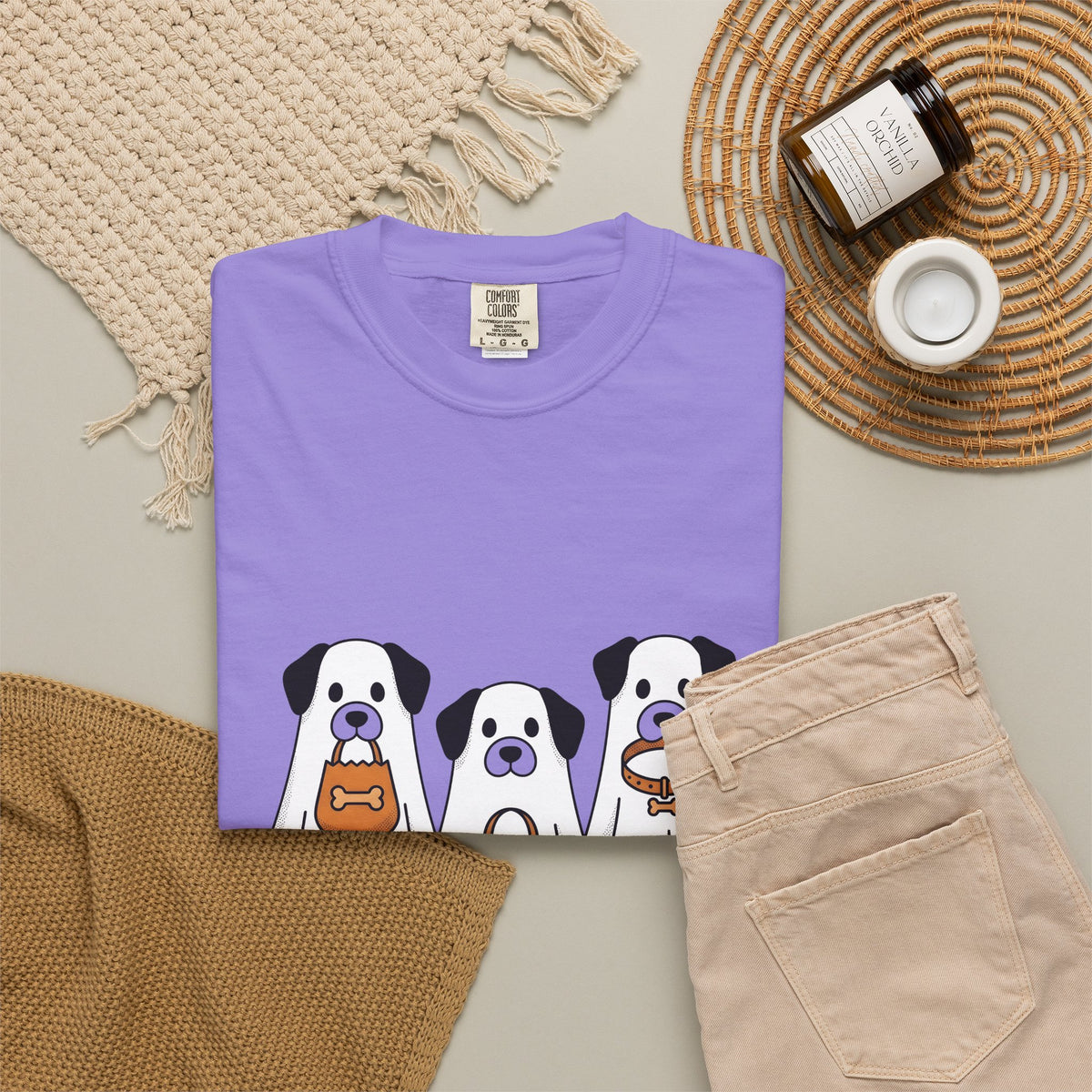 Phantom Puppies Halloween Pet Owner Gift Comic Ghost Dogs Spooky Fan Cartoon Dog Mom T-Shirt