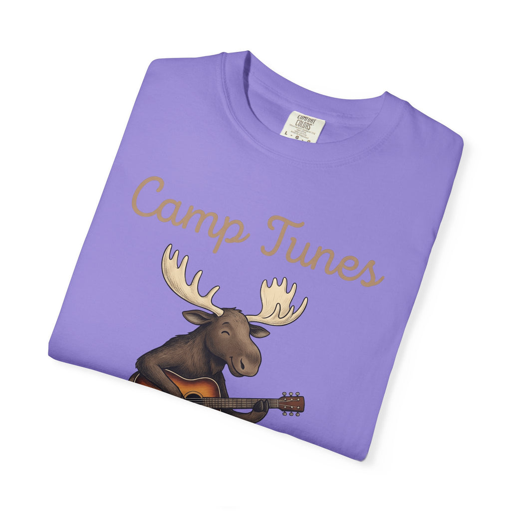 Moose Guitar T-Shirt Camping Music Gift Women Cute T-Shirt Guitar T-Shirt Camper Fan Adorable T-Shirt Music Graphic Hand Drawn Lantern T-Shirt