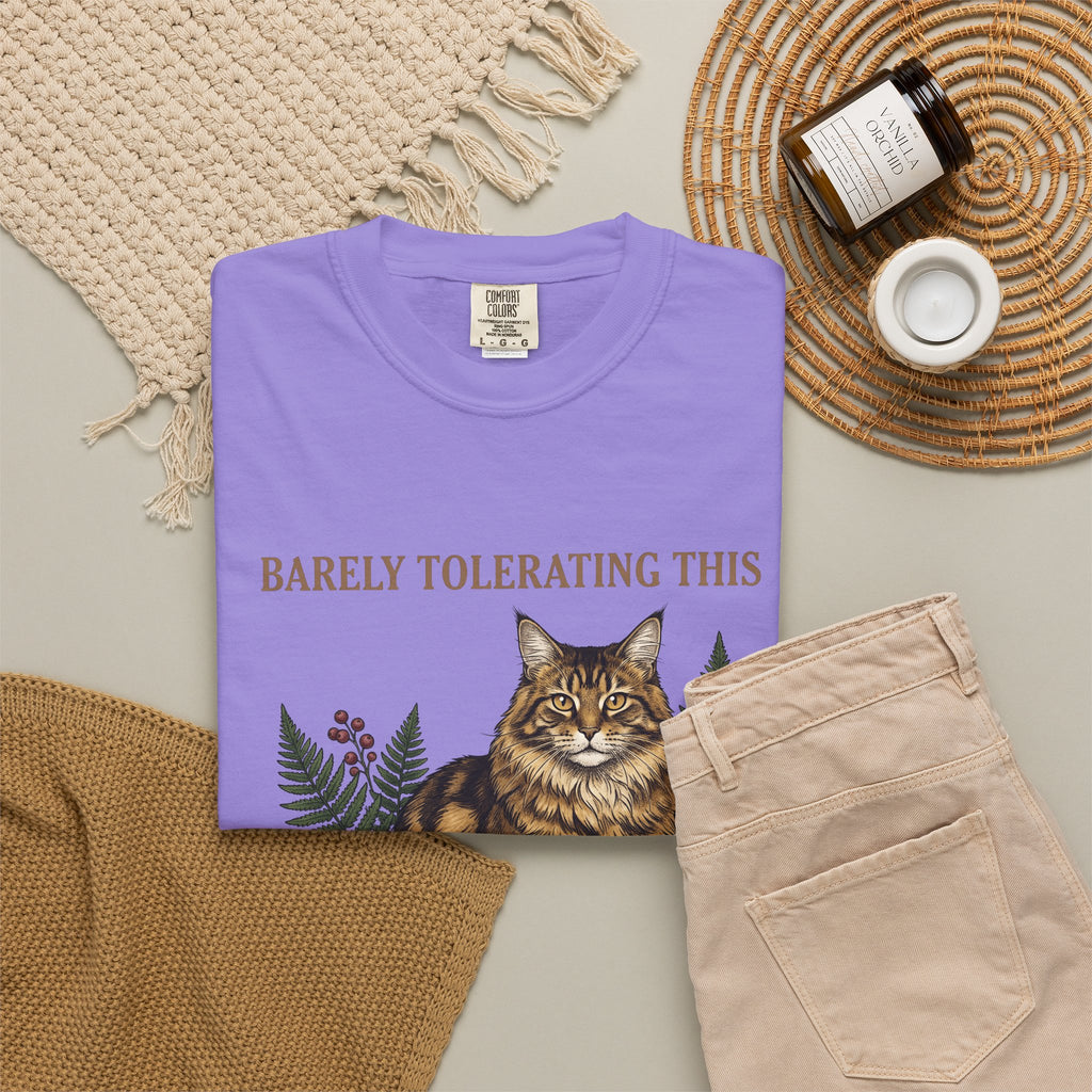 Maine Coon Pet Cat Fun Gift Plant Cat Cat Fan Botanical Humorous Traditional Frond T-Shirt