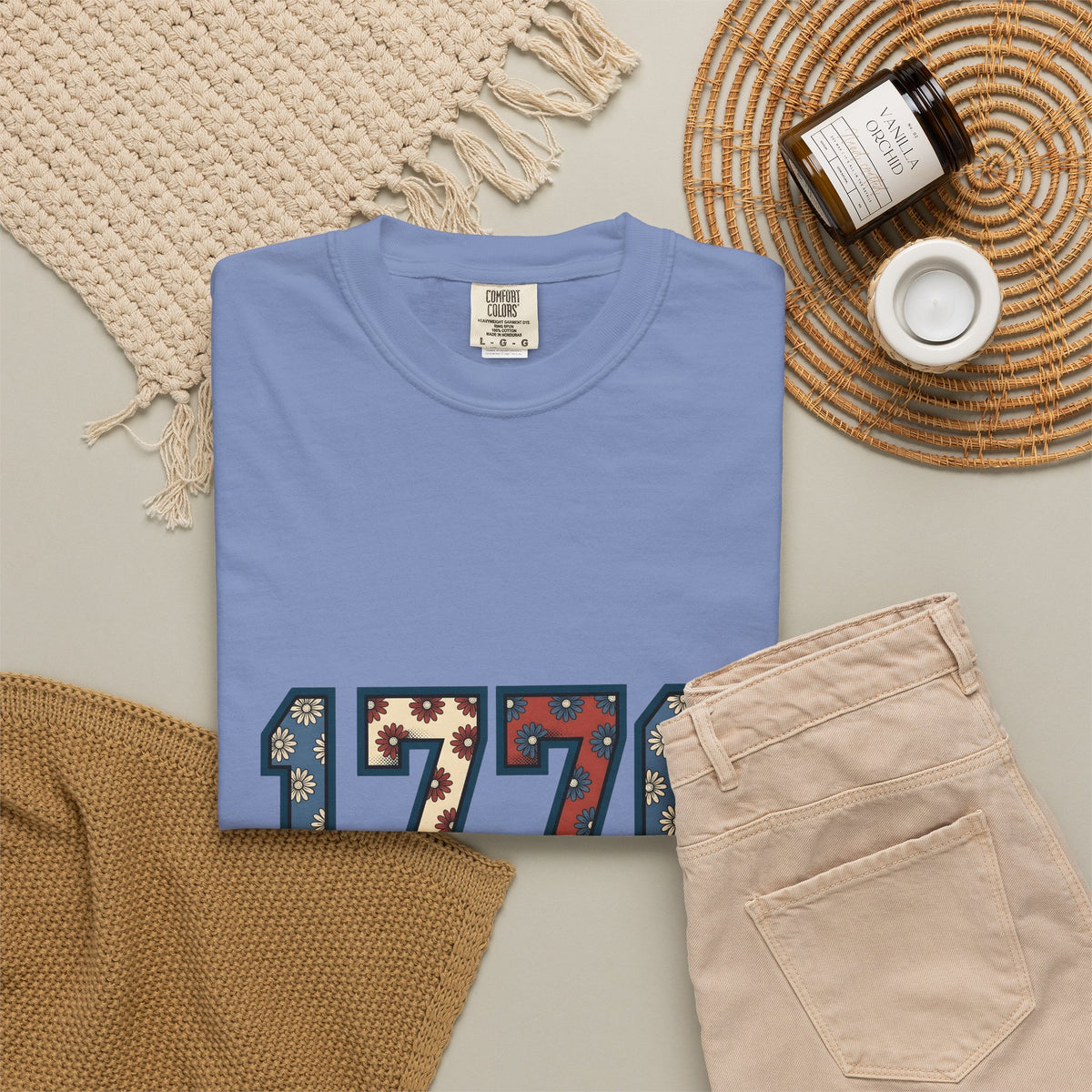 Floral Numerals T-Shirt 4th Of July Freedom Gift Women Vintage T-Shirt Number T-Shirt Independence Fan Distressed Graphic T-Shirt Retro Daisy